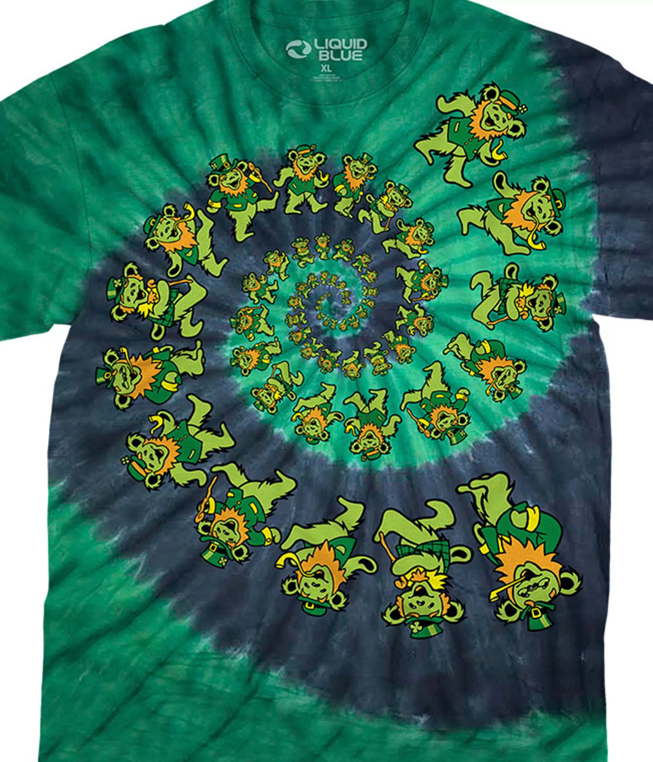 Grateful Dead<Liquid Blue Irish Spiral Bears Tie-Dye T-Shirt