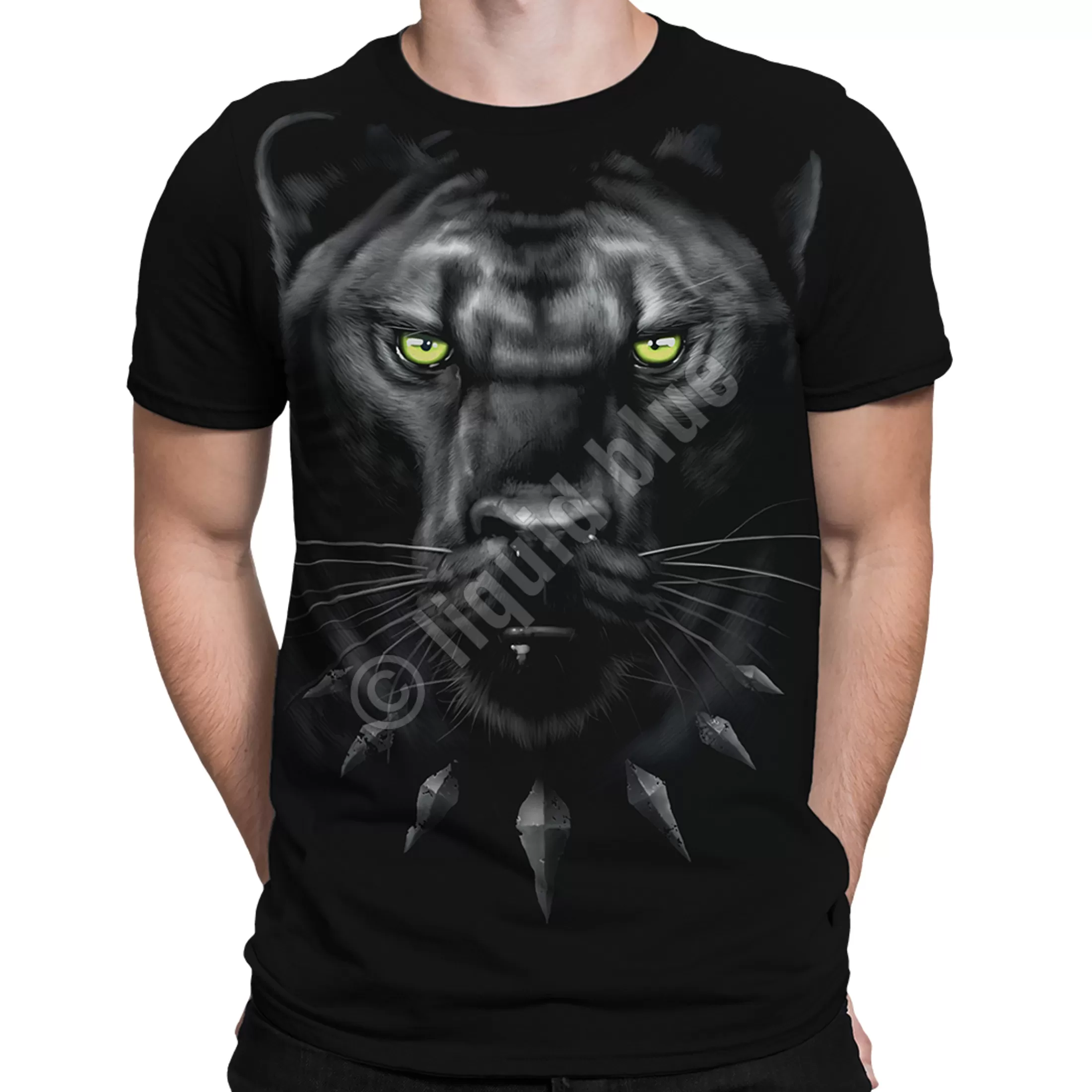 Athletic T-Shirt | Exotic Wildlife<Liquid Blue King Panther Black Athletic T-Shirt