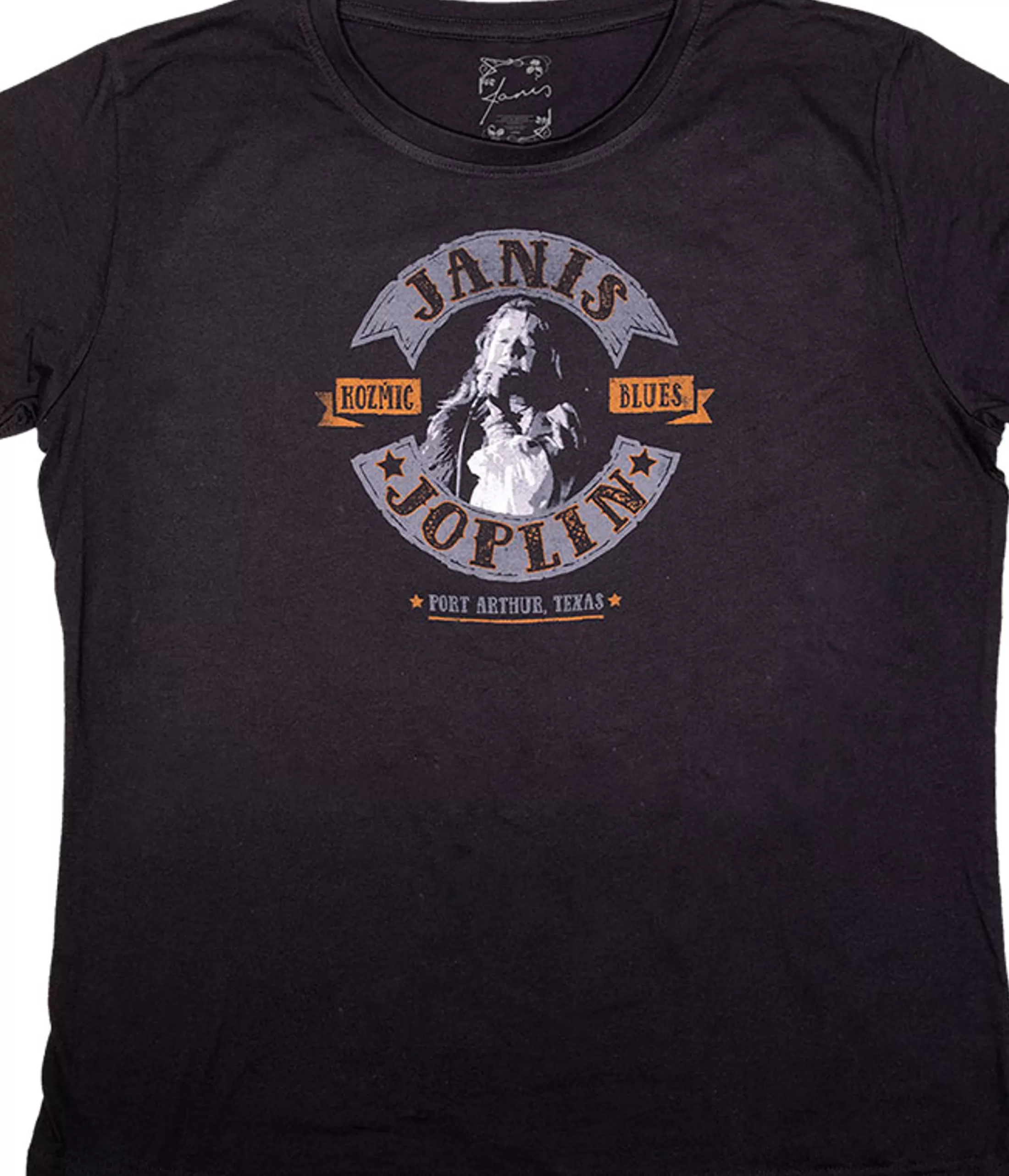 Womens Long Length | Janis Joplin<Liquid Blue Kozmic Blues Womens Long Length Black T-Shirt