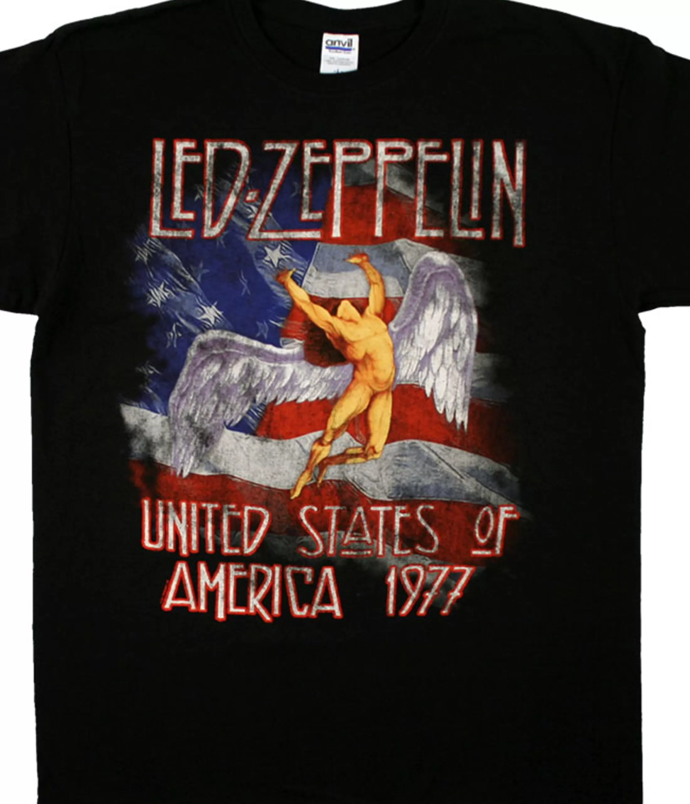 T-Shirt | Led Zeppelin<Liquid Blue Led Zeppelin America 1977 Black T-Shirt