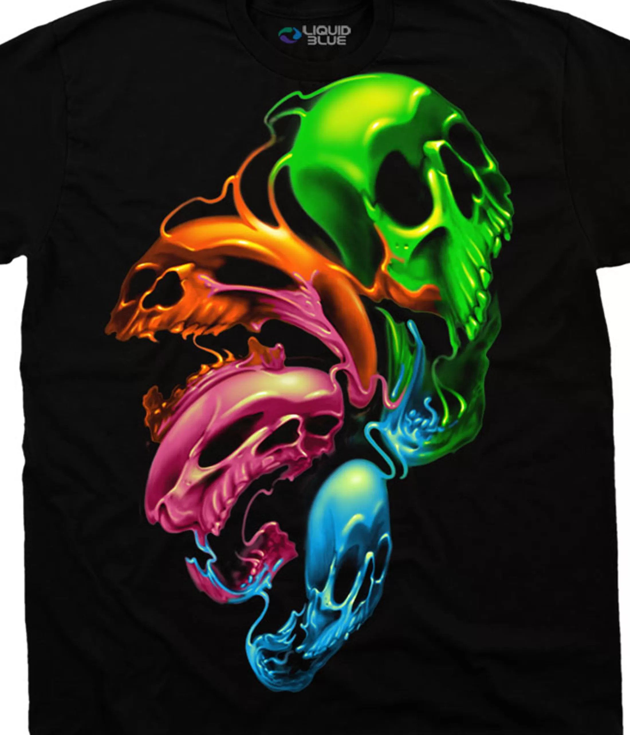 T-Shirt | Halloween<Liquid Blue Liquid Neon Skulls Black T-Shirt