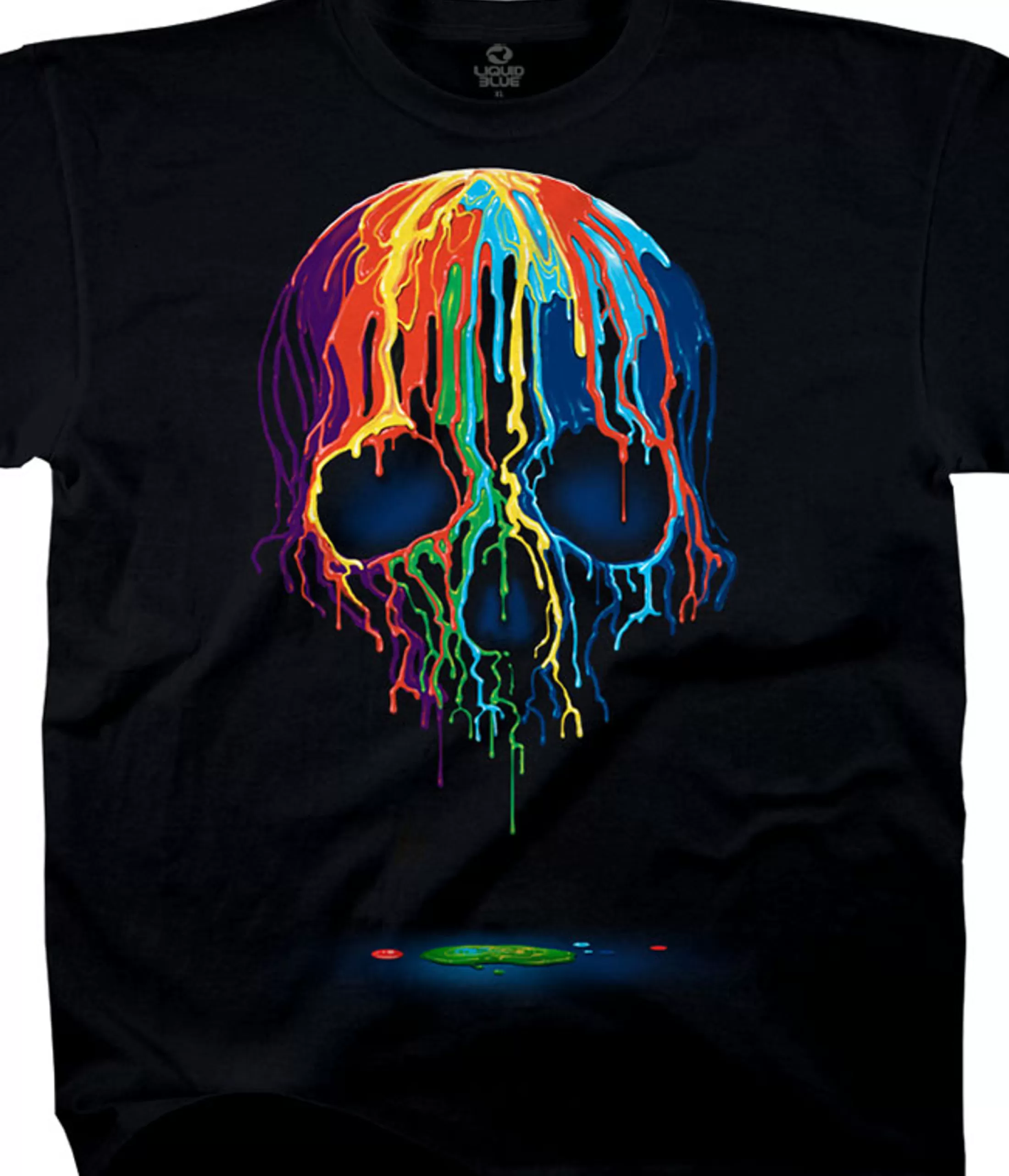 Halloween | Skulls<Liquid Blue Melting Skull Black Athletic T-Shirt