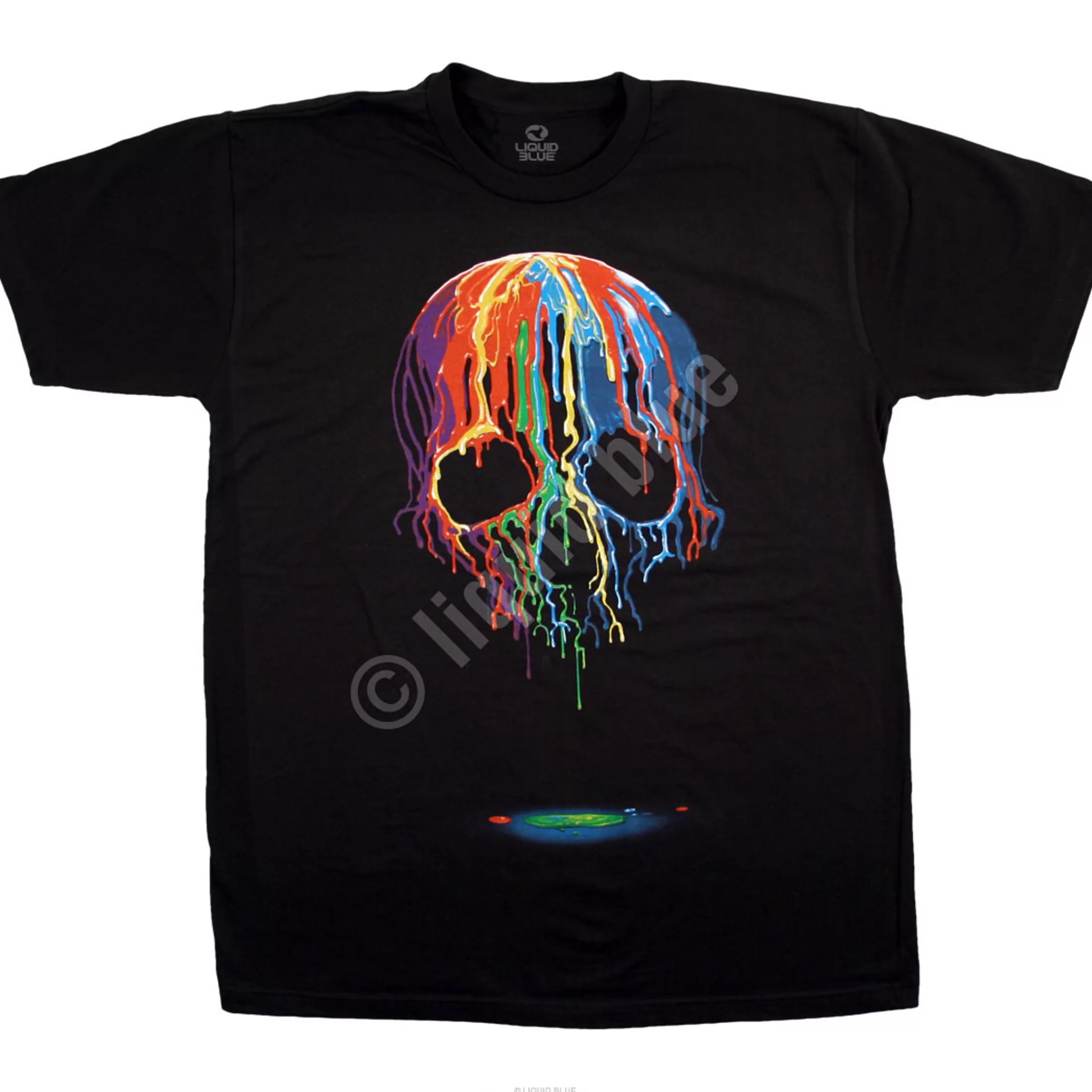 Halloween | Skulls<Liquid Blue Melting Skull Black Athletic T-Shirt