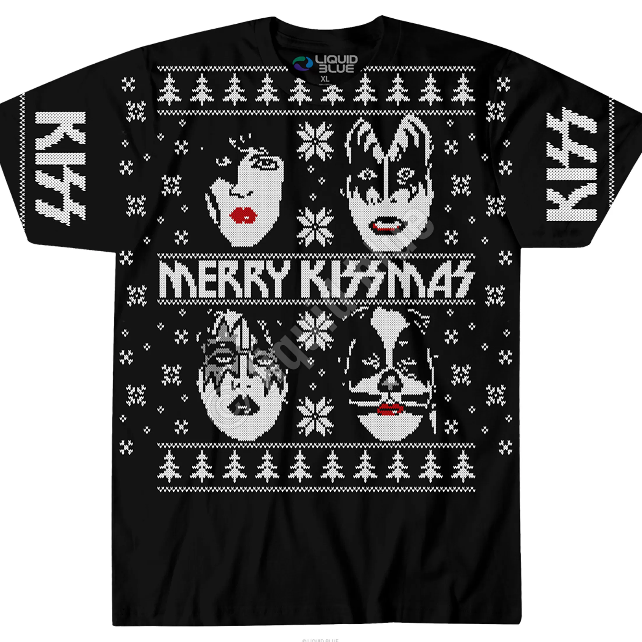 T-Shirt | Kiss<Liquid Blue Merry KISSmas Black T-Shirt