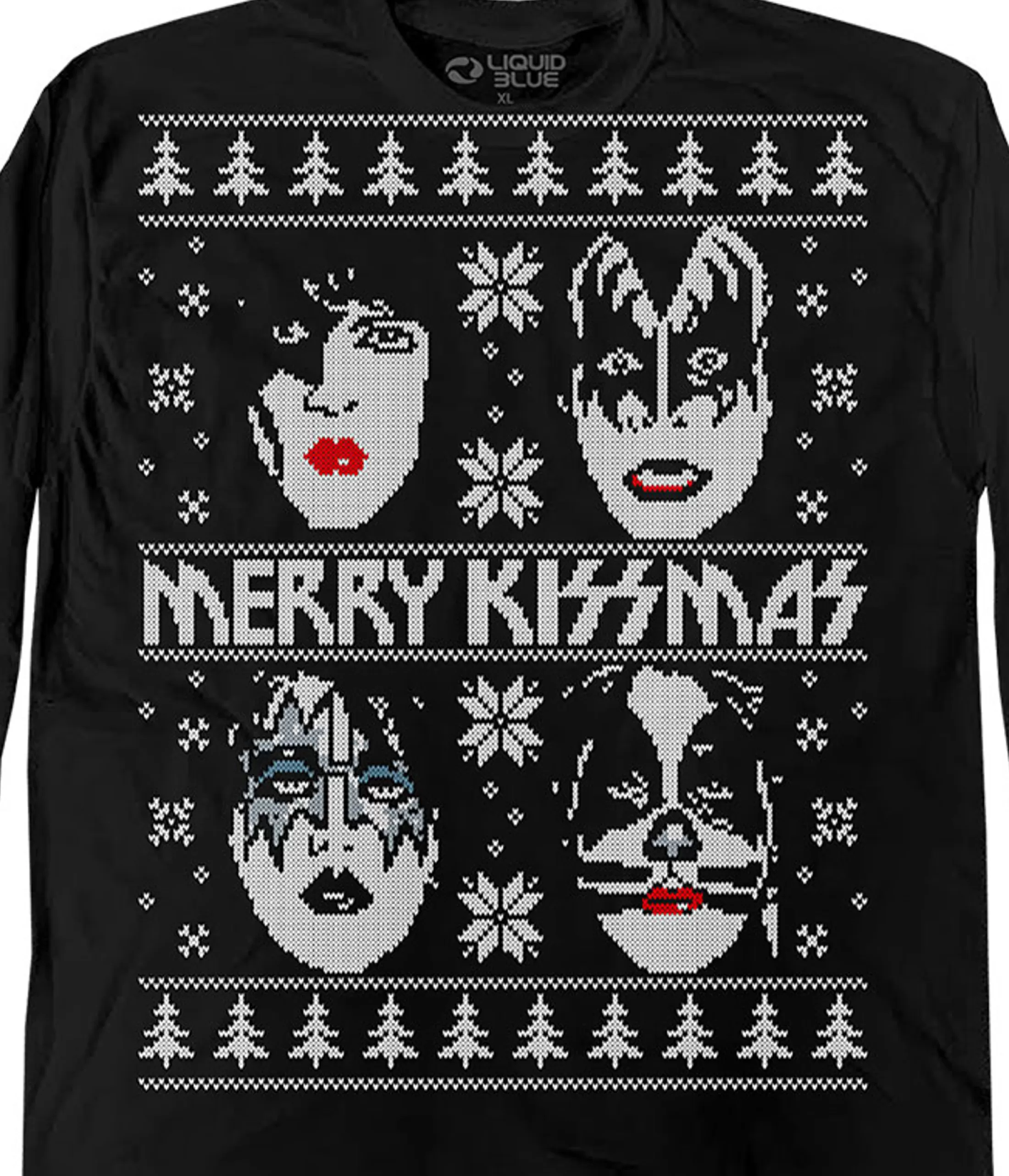 Long Sleeve | Kiss<Liquid Blue Merry KISSmas Sweater Black Long Sleeve T-Shirt