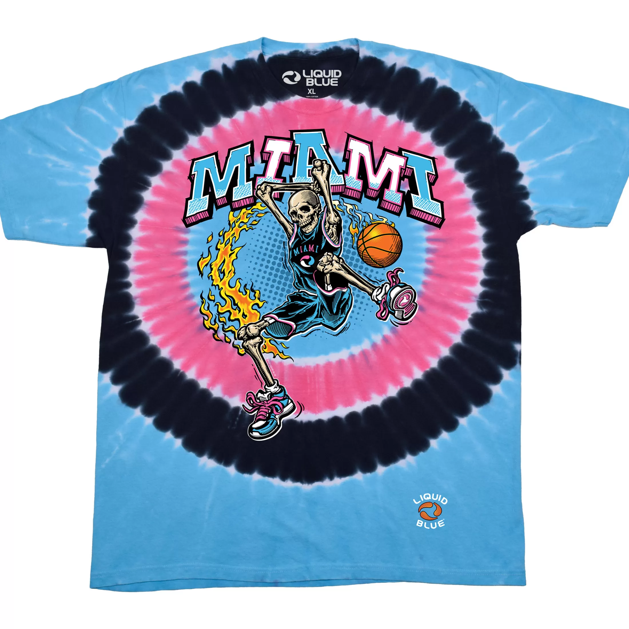 T-Shirt | Basketball<Liquid Blue Miami Dunker Basketball Skeleton Tie-Dye T-Shirt