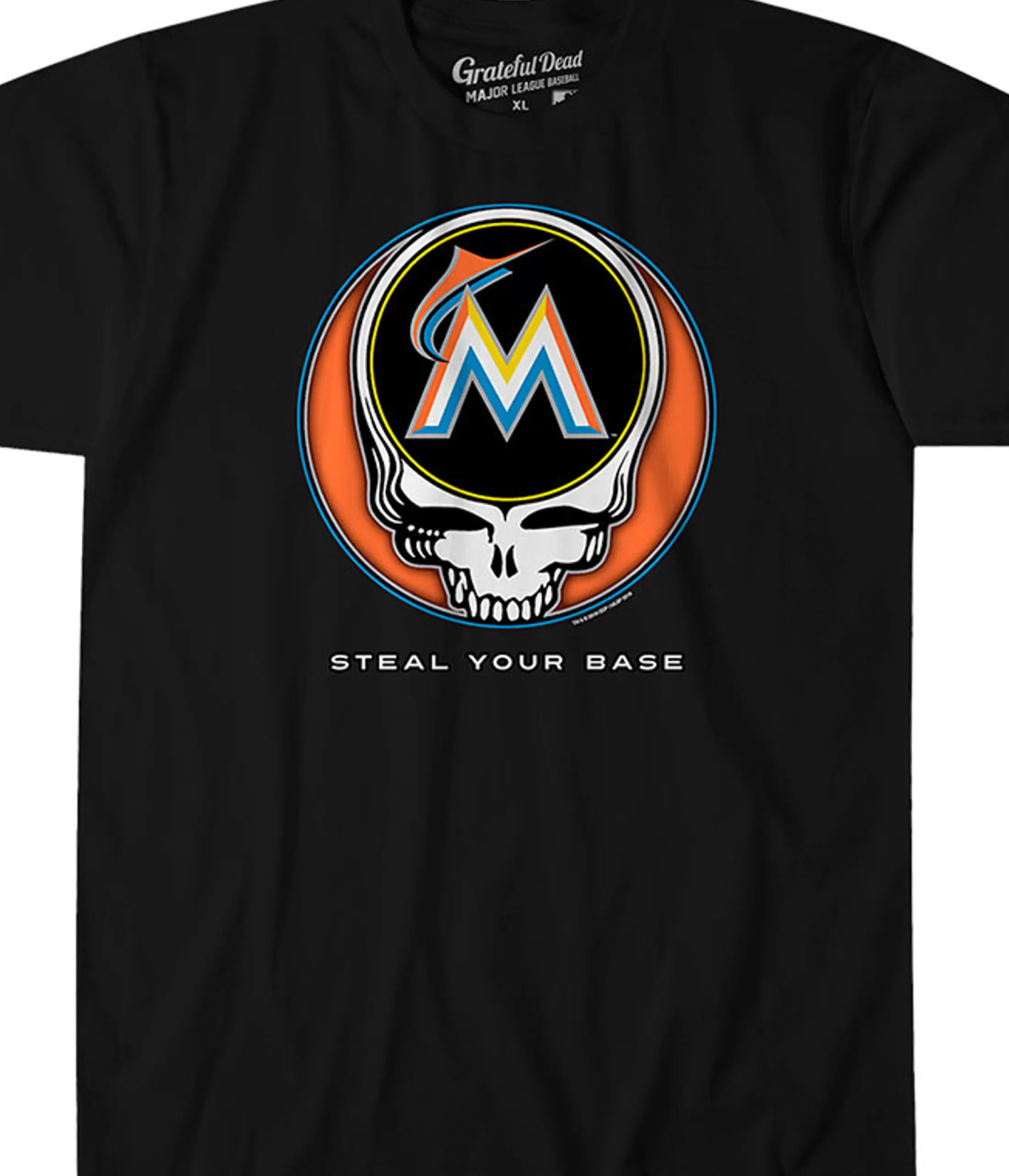 Athletic T-Shirt | Miami Marlins<Liquid Blue Miami Marlins Steal Your Base Black Athletic T-Shirt