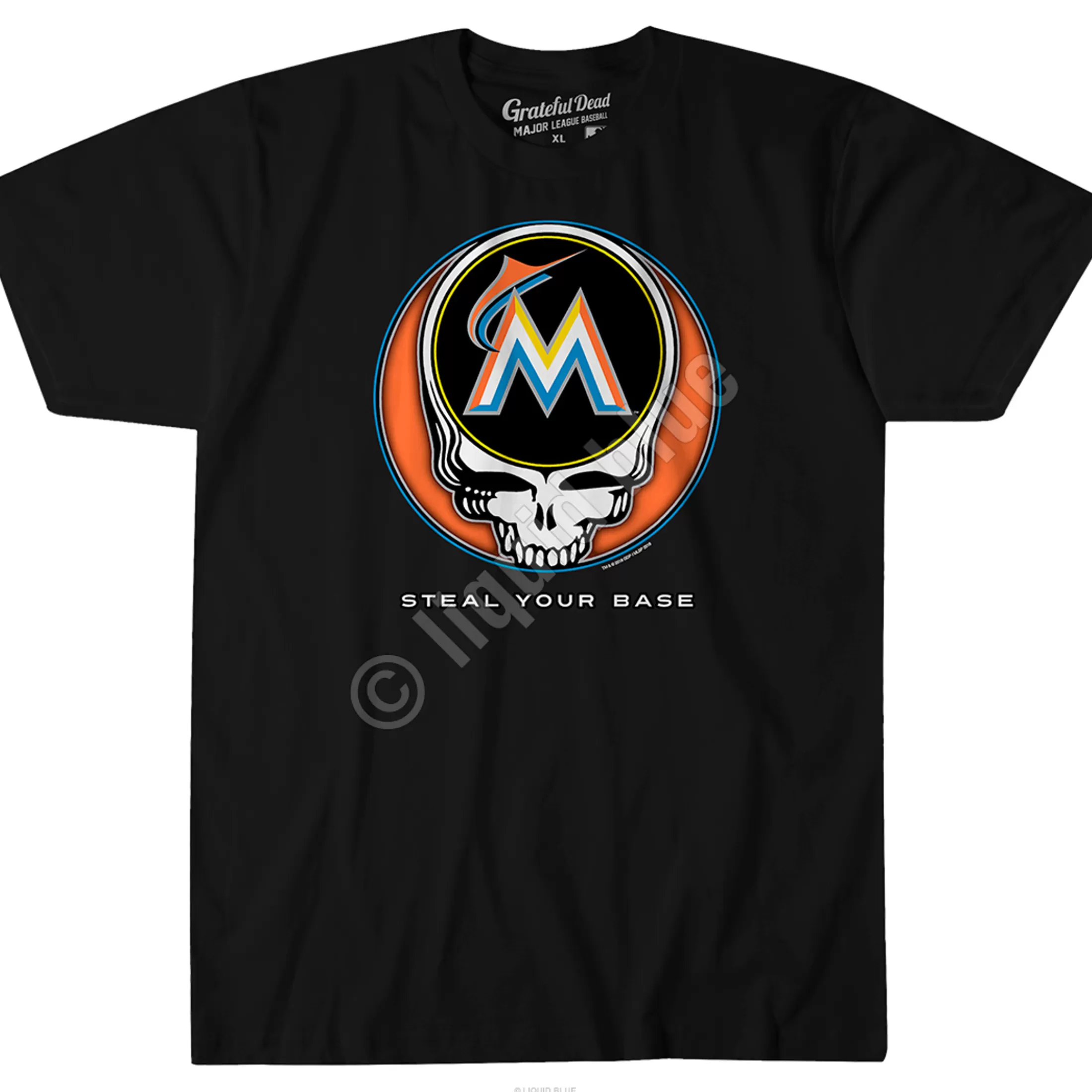 Athletic T-Shirt | Miami Marlins<Liquid Blue Miami Marlins Steal Your Base Black Athletic T-Shirt