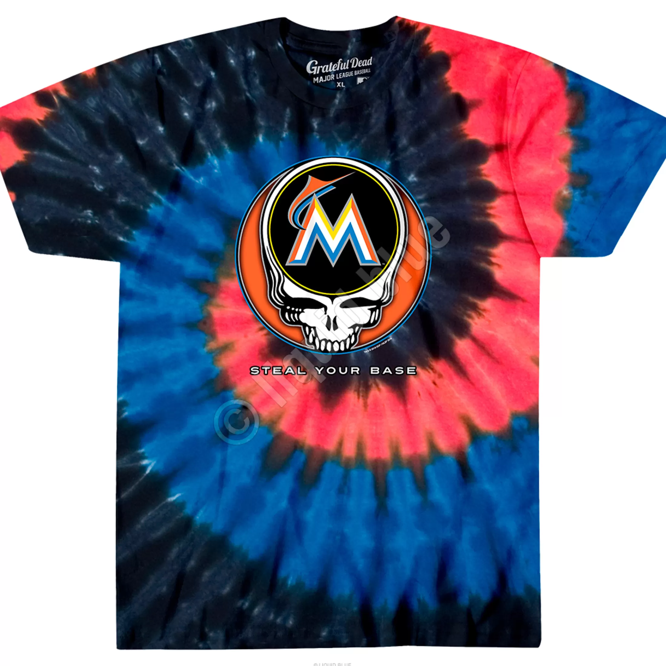 T-Shirt | Miami Marlins<Liquid Blue Miami Marlins Steal Your Base Tie-Dye T-Shirt