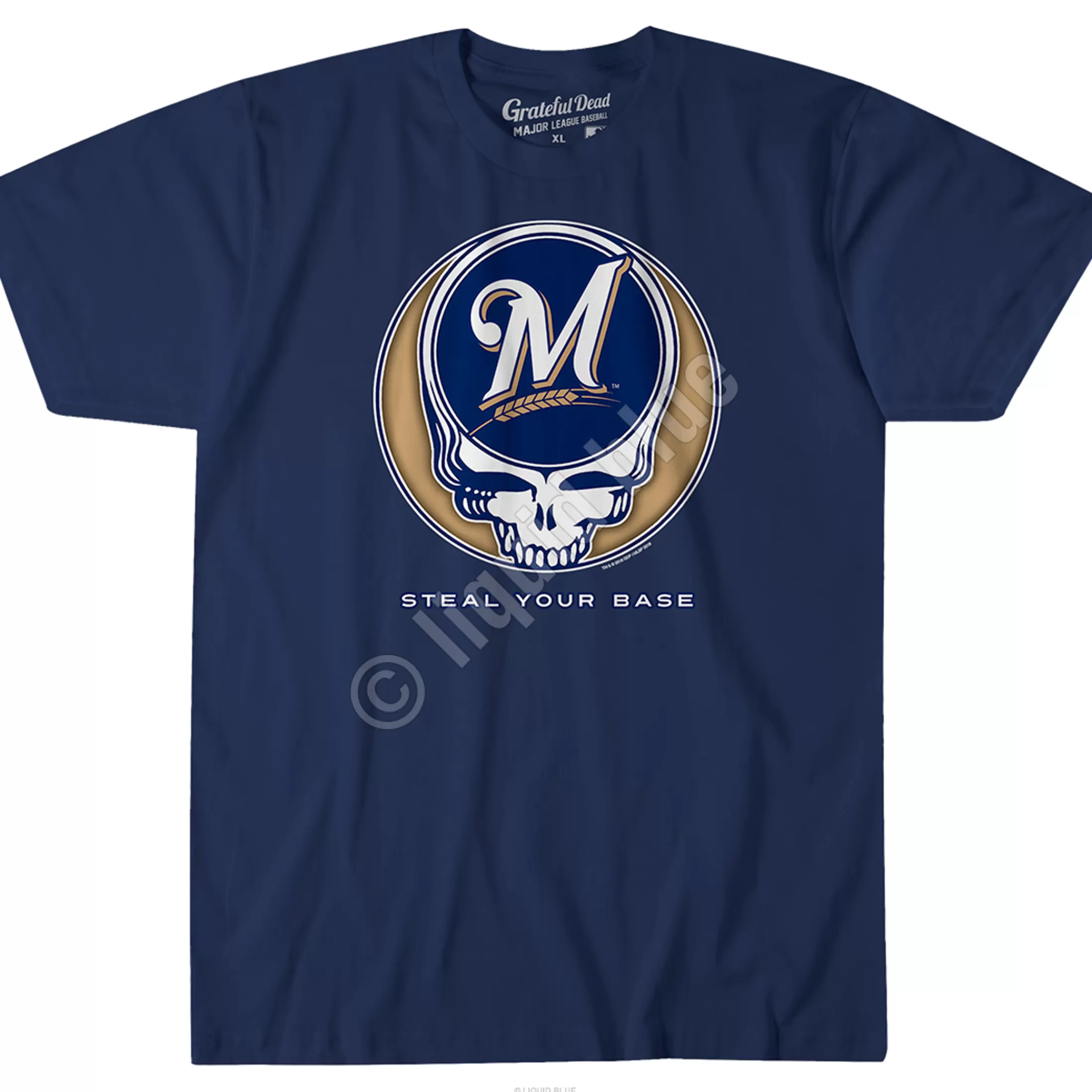 Athletic T-Shirt | Milwaukee Brewers<Liquid Blue Milwaukee Brewers Steal Your Base Navy Athletic T-Shirt