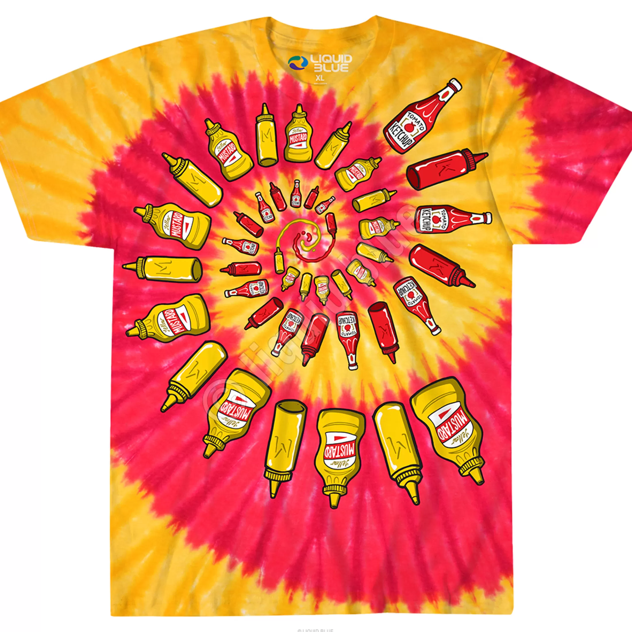 T-Shirt | Food<Liquid Blue Mustard & Ketchup Spiral Tie-Dye T-Shirt