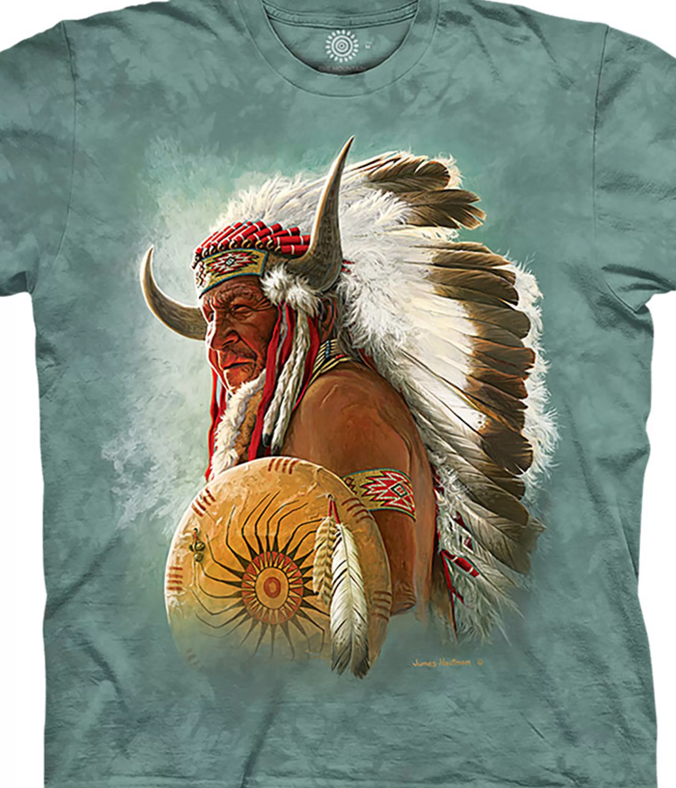 T-Shirt | Native American<Liquid Blue Native American Portrait Classic Cotton T-Shirt