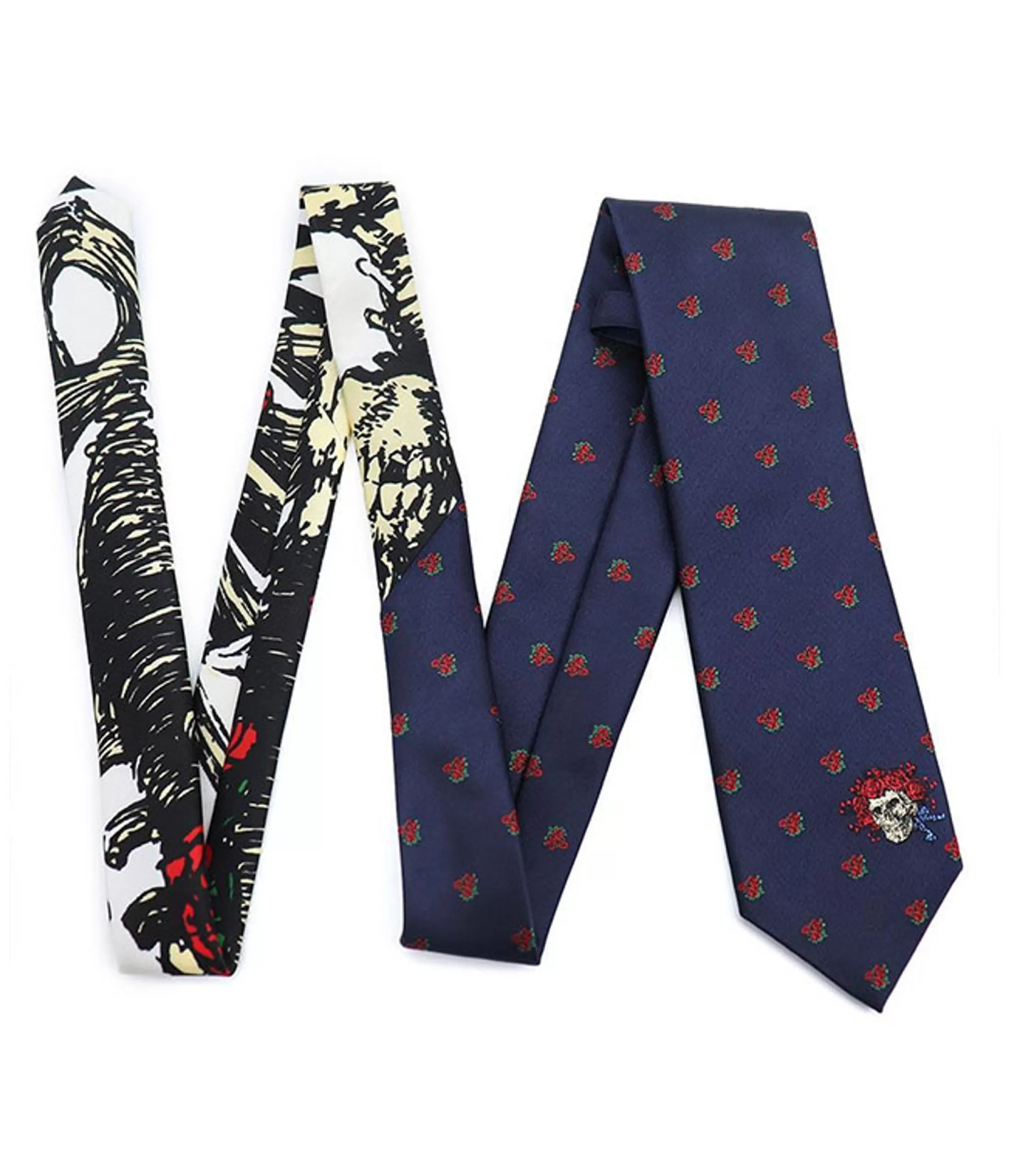 Ties | Grateful Dead<Liquid Blue Navy Bertha Skull & Roses Tie