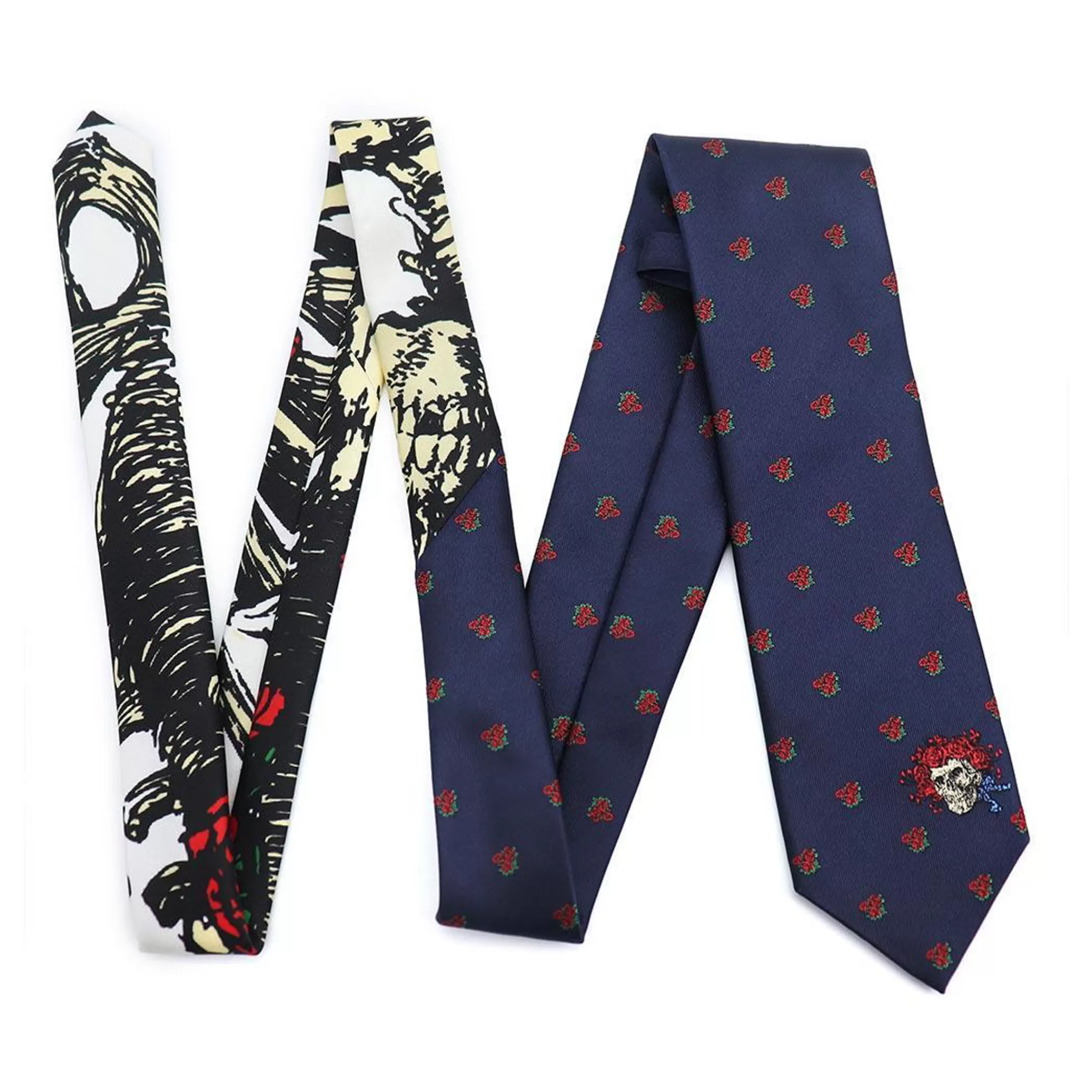 Ties | Grateful Dead<Liquid Blue Navy Bertha Skull & Roses Tie