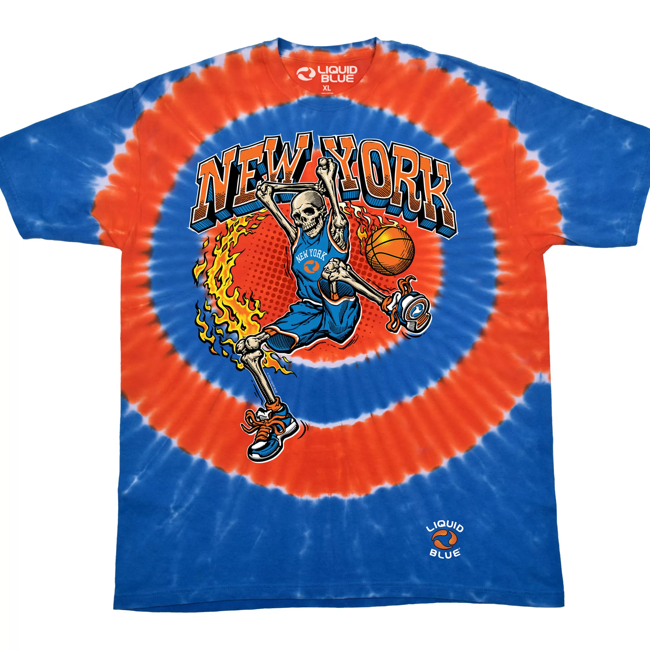 T-Shirt | Basketball<Liquid Blue New York Dunker Basketball Skeleton Tie-Dye T-Shirt