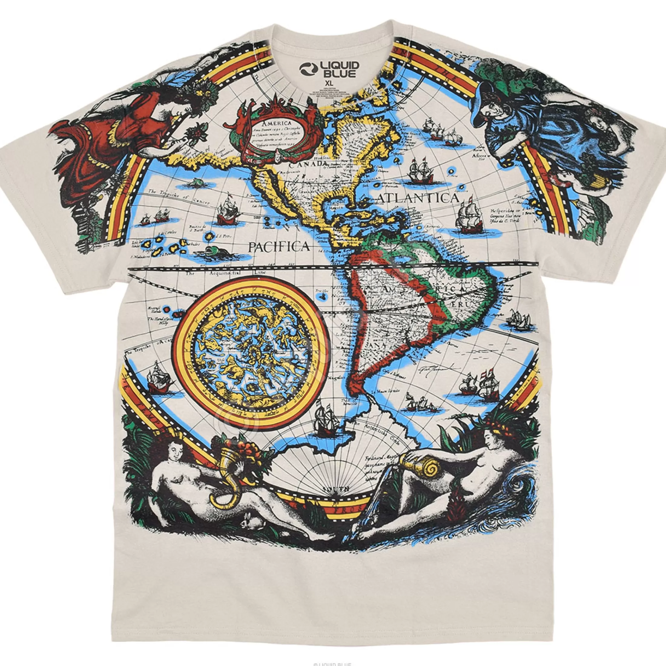 T-Shirt | Space<Liquid Blue Old World Map Tan T-Shirt