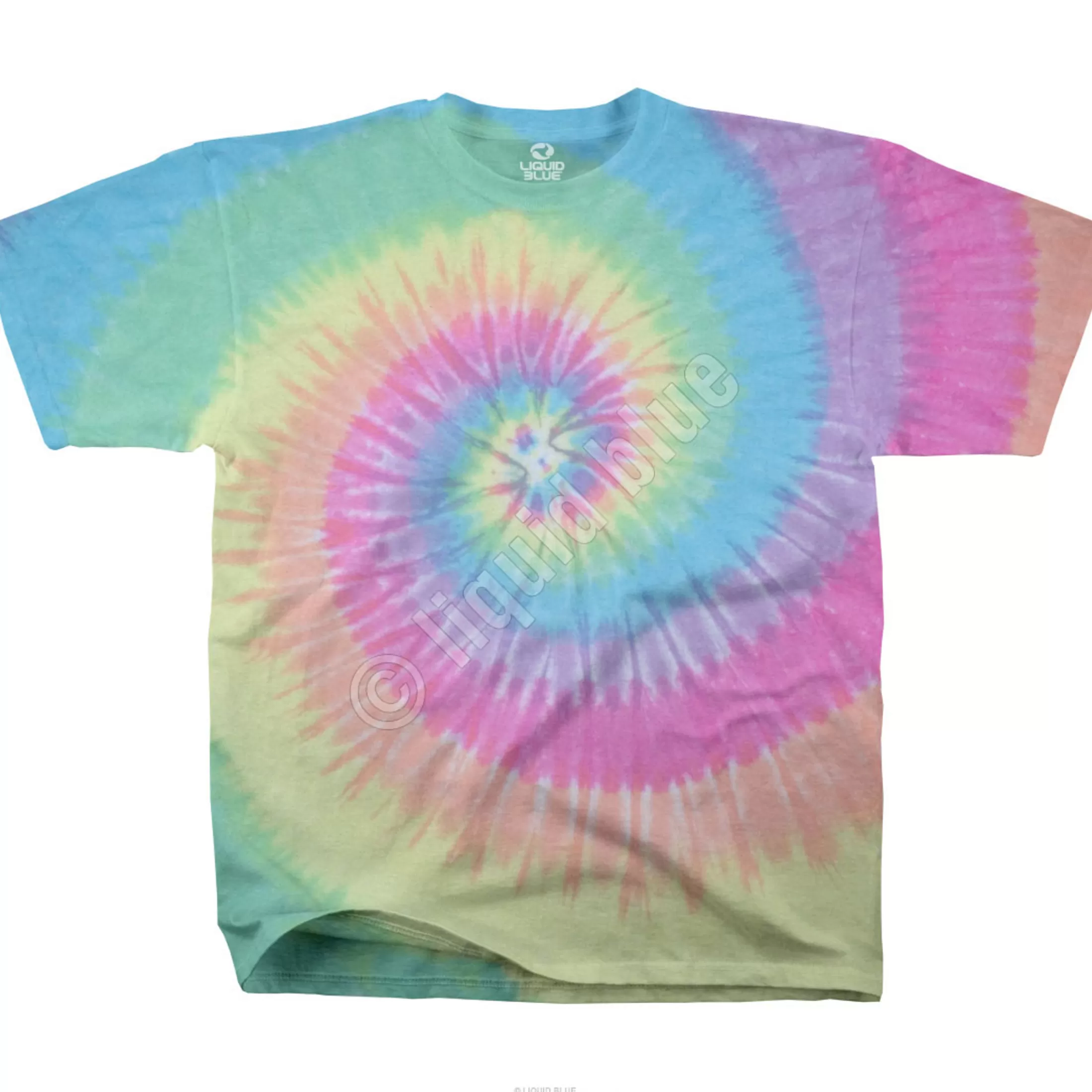 Unprinted Tie-Dyes | Unprinted Tie-Dye<Liquid Blue Pastel Spiral Unprinted Tie-Dye T-Shirt