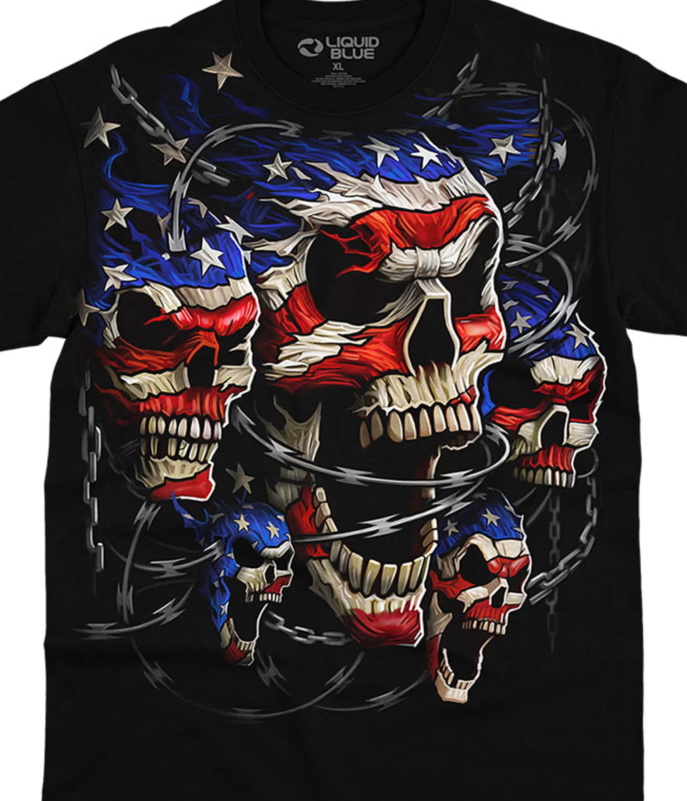 T-Shirt | Skulls<Liquid Blue Patriotic Skulls Black T-Shirt