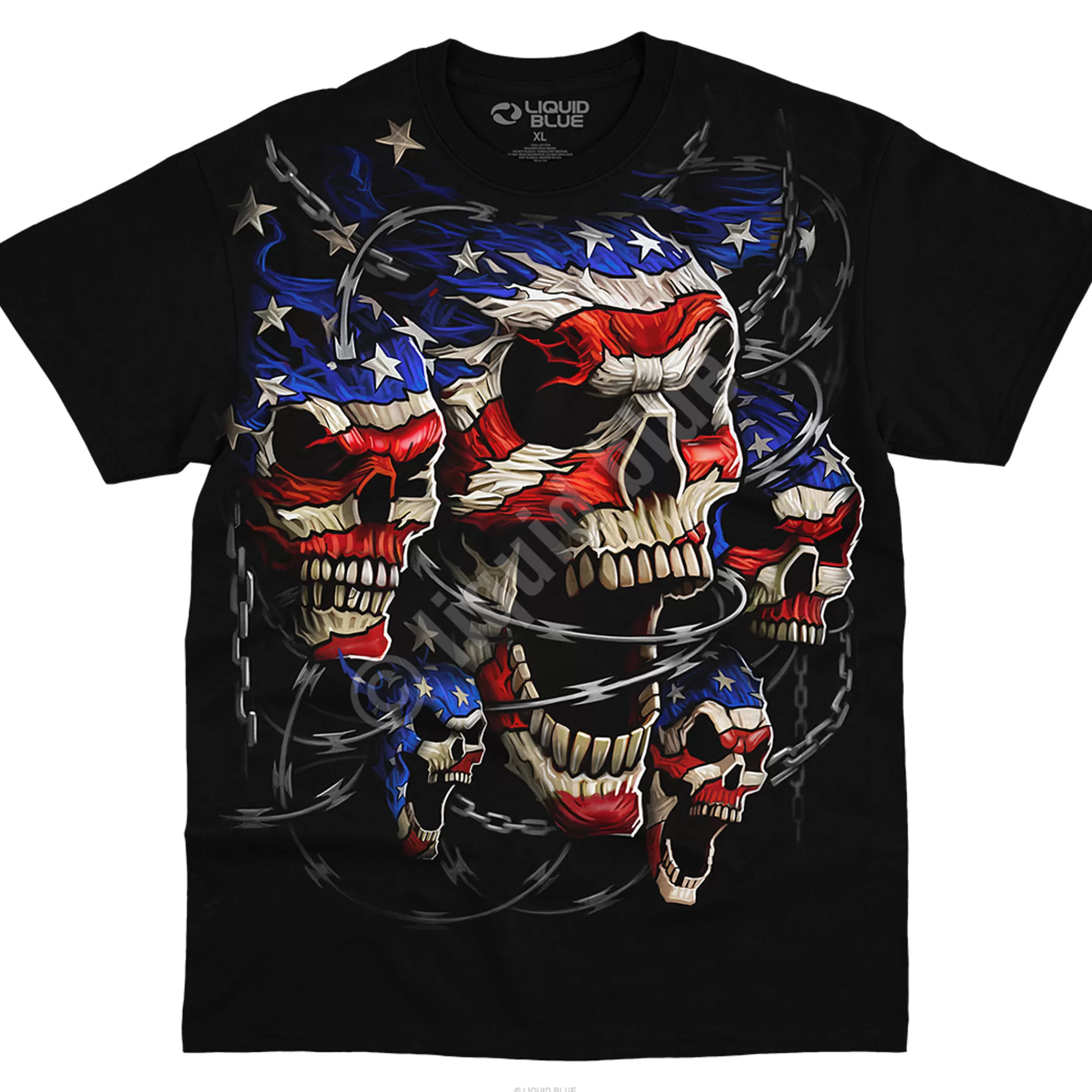 T-Shirt | Skulls<Liquid Blue Patriotic Skulls Black T-Shirt