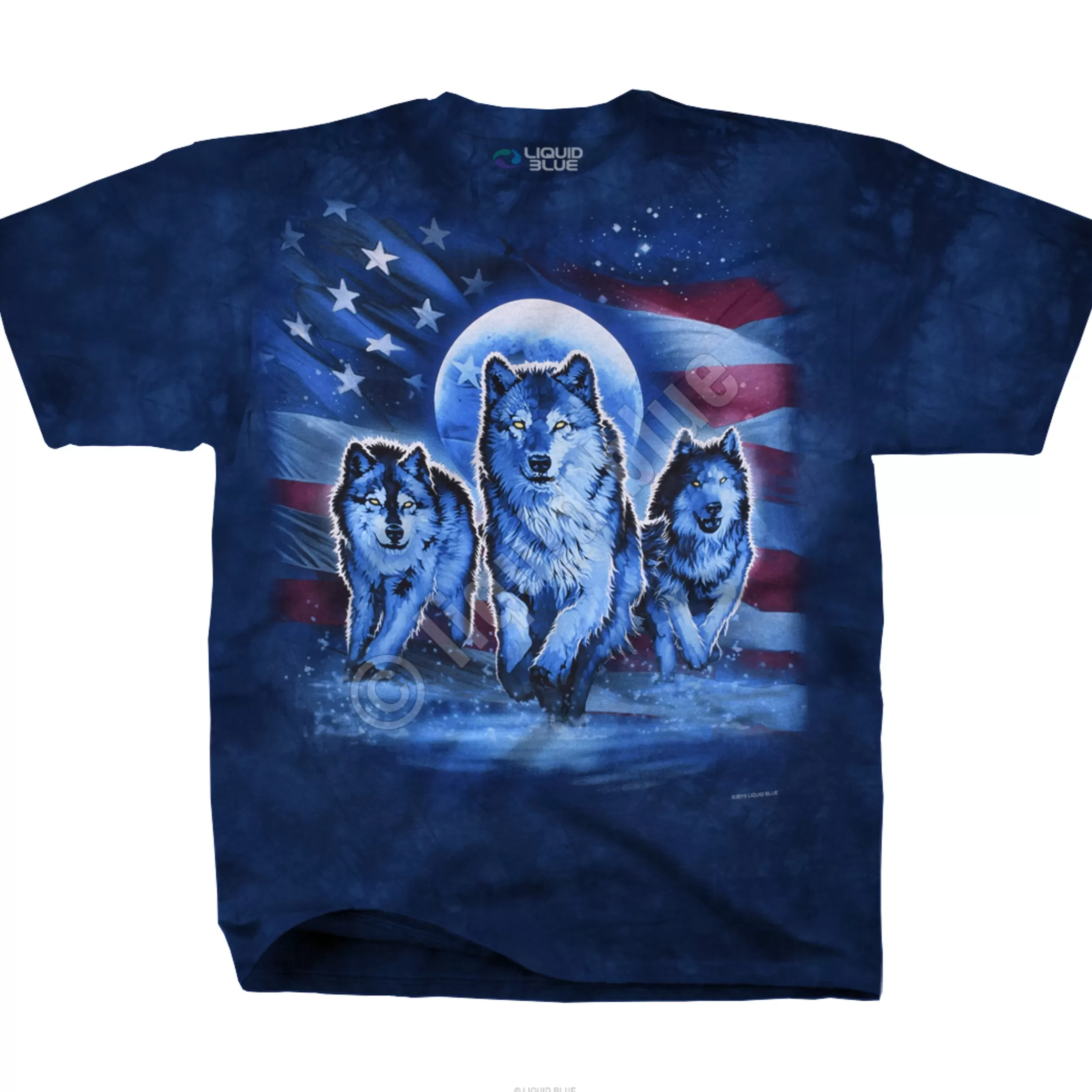 T-Shirt | American Wildlife<Liquid Blue Patriotic Wolf Pack Tie-Dye T-Shirt