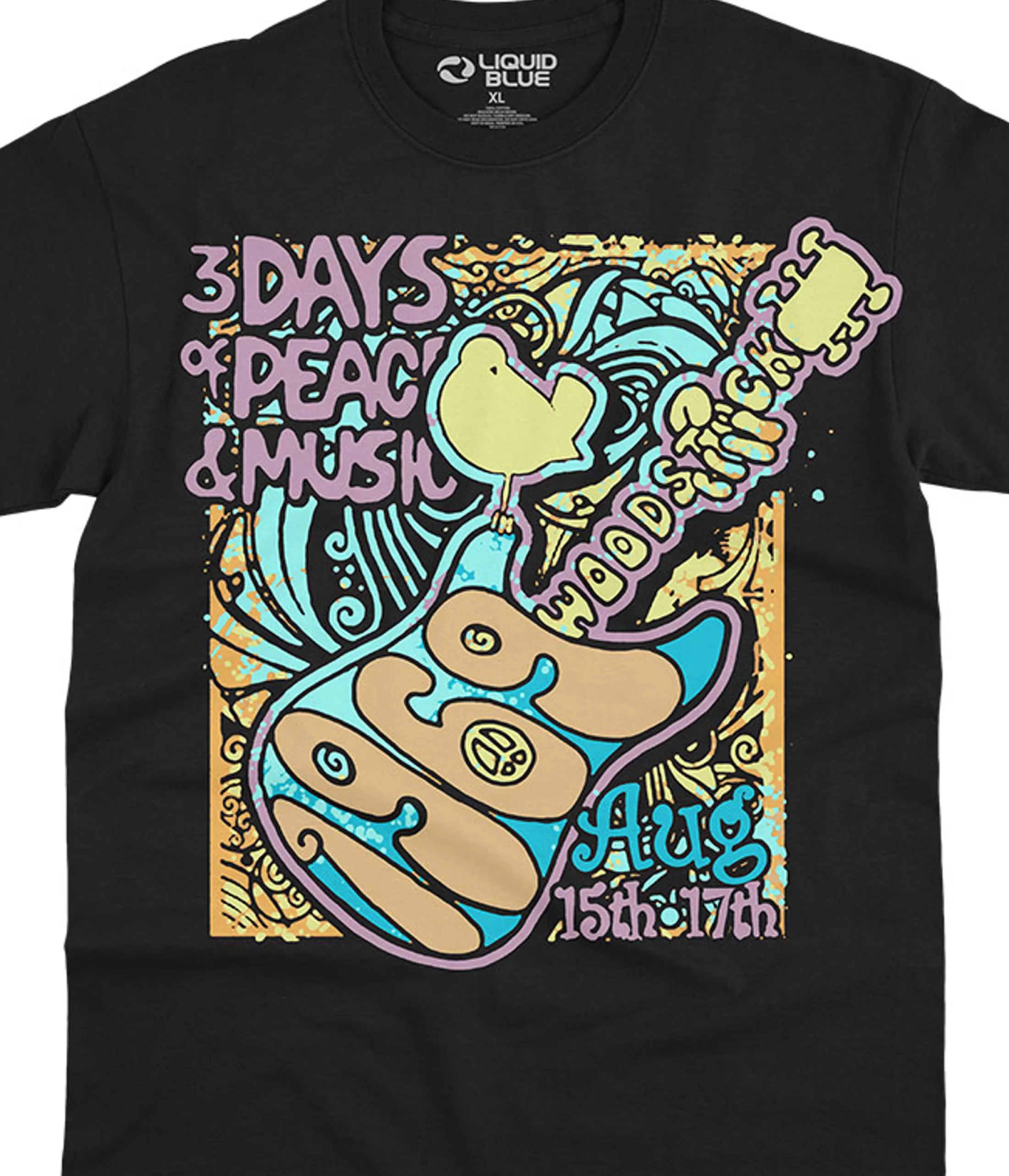 T-Shirt | Woodstock<Liquid Blue Peace And Music Black T-Shirt