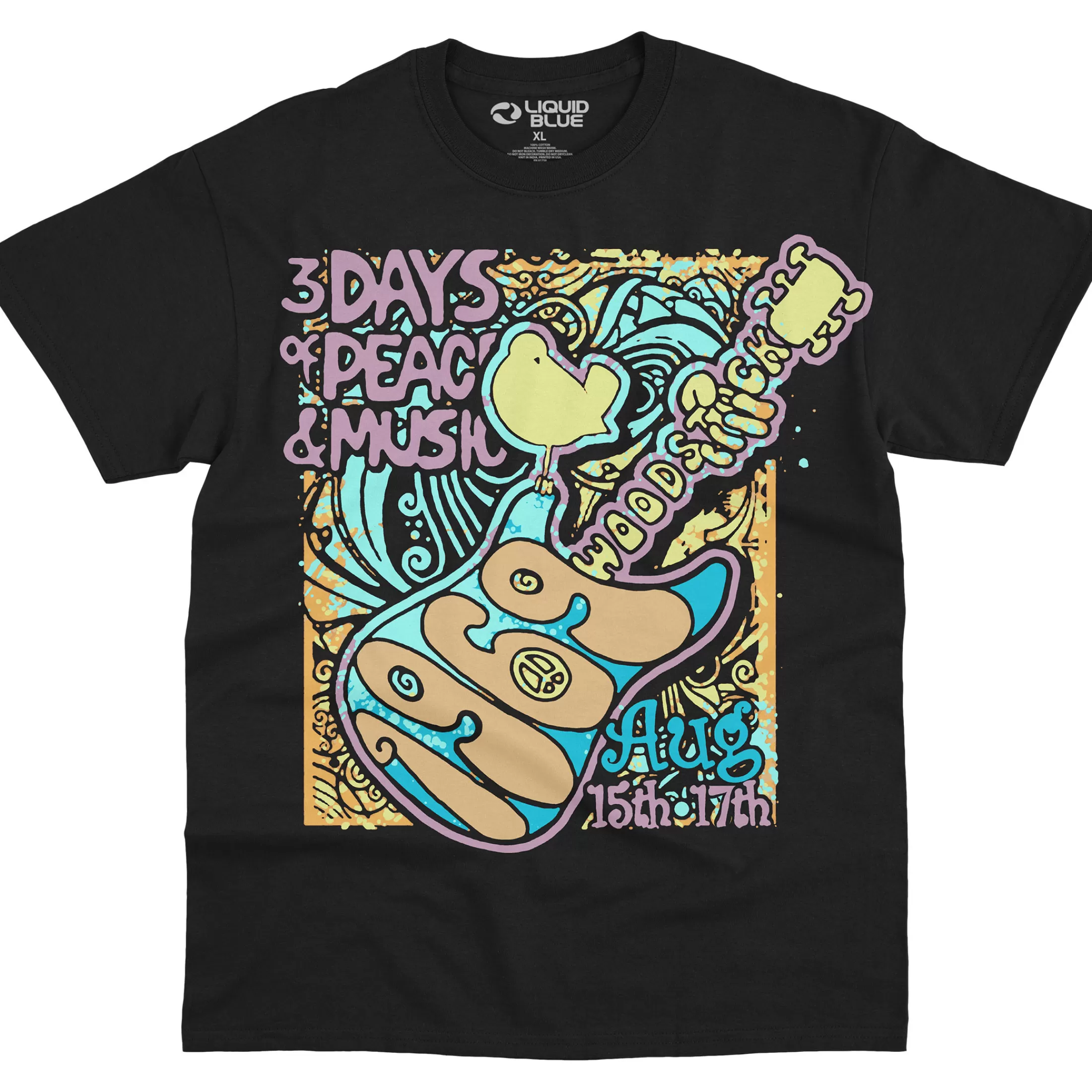 T-Shirt | Woodstock<Liquid Blue Peace And Music Black T-Shirt