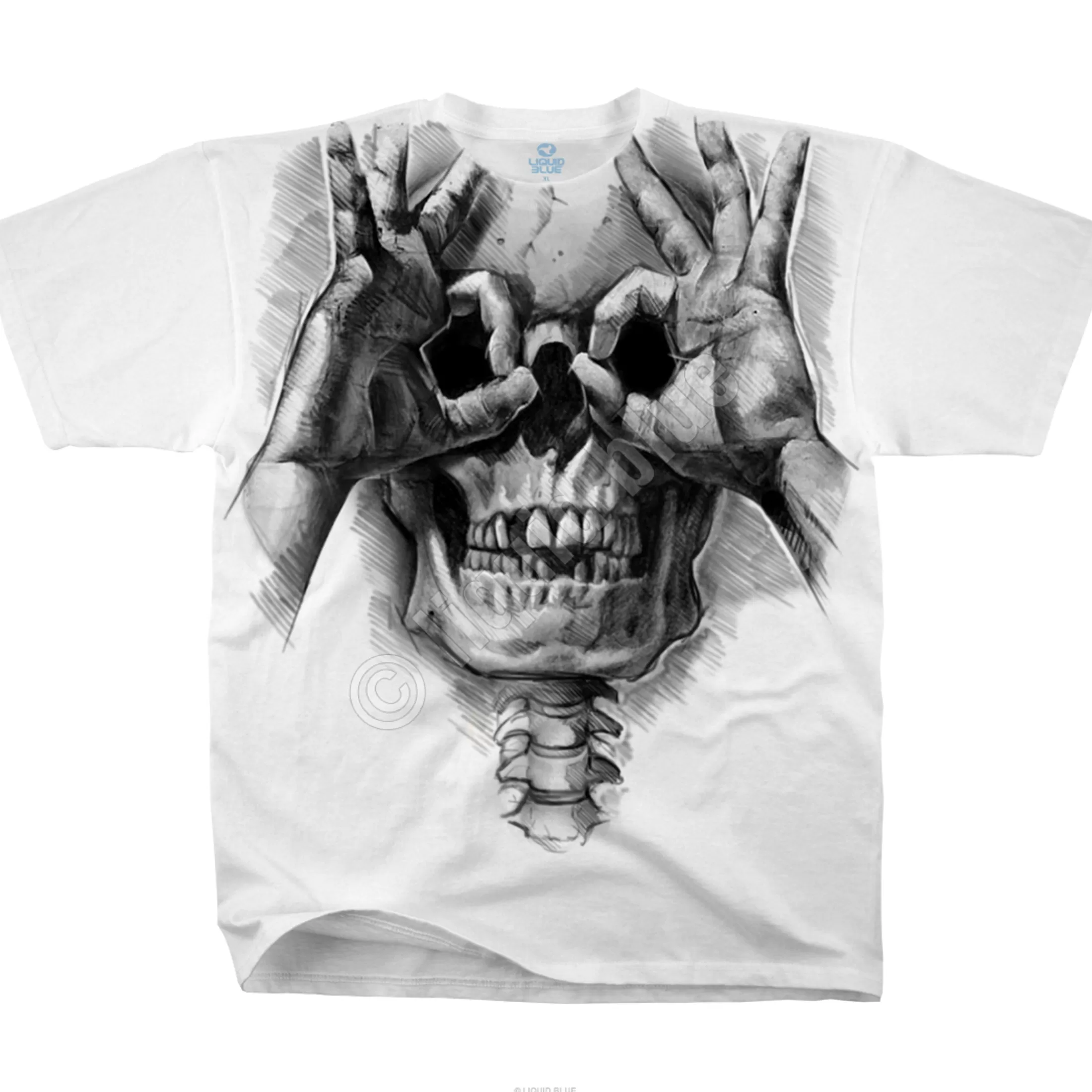 T-Shirt | Skulls<Liquid Blue Peek-a-Boo White T-Shirt