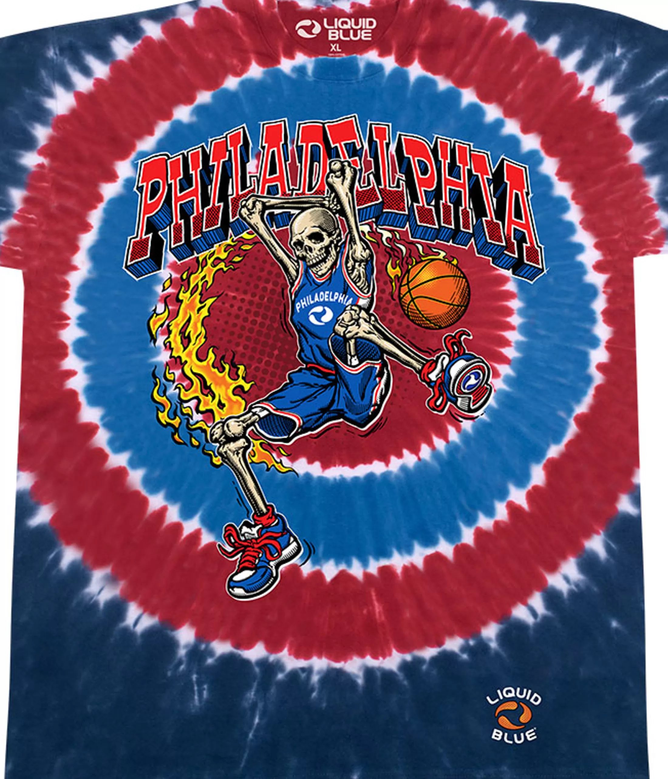 T-Shirt | Basketball<Liquid Blue Philadelphia Dunker Basketball Skeleton Tie-Dye T-Shirt