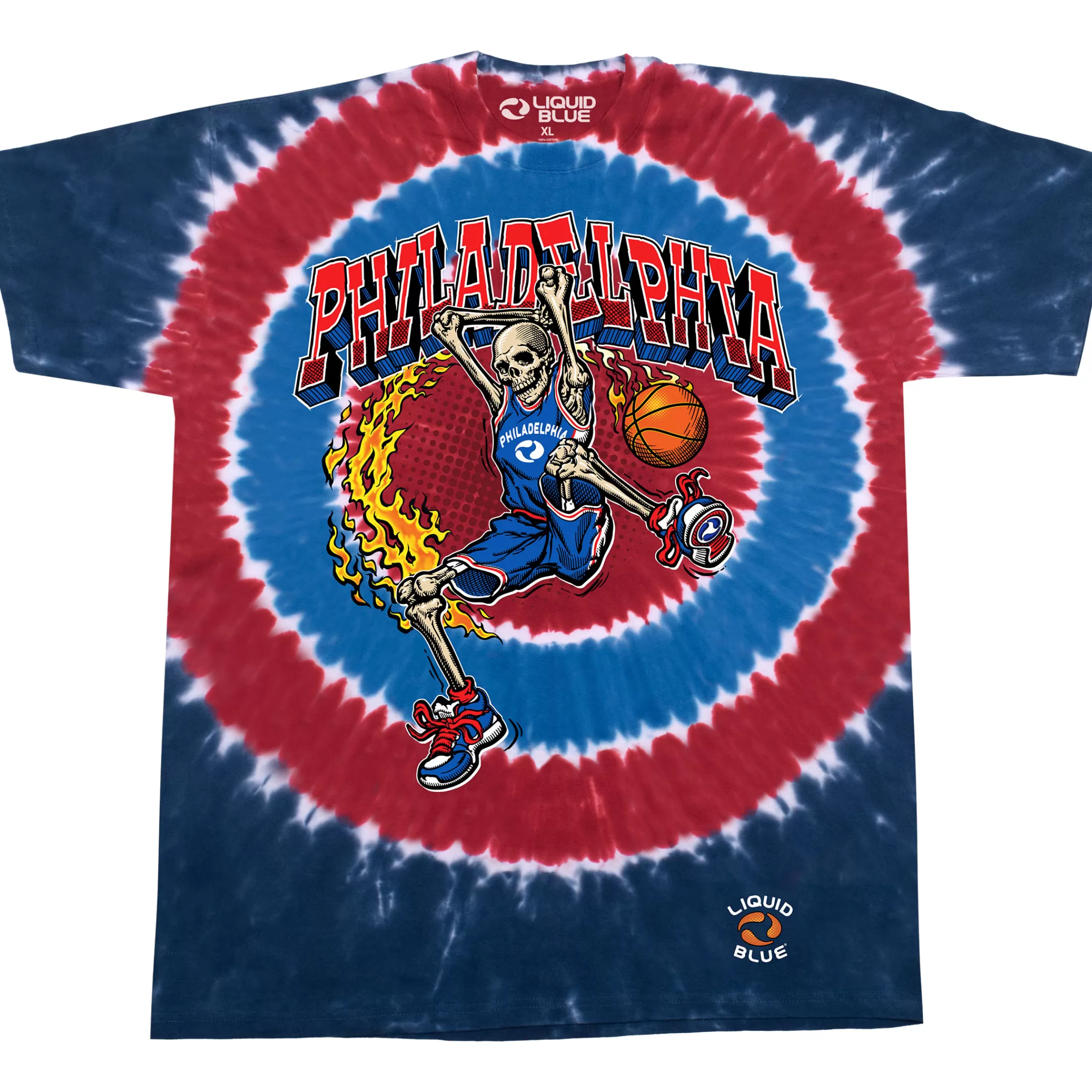 T-Shirt | Basketball<Liquid Blue Philadelphia Dunker Basketball Skeleton Tie-Dye T-Shirt