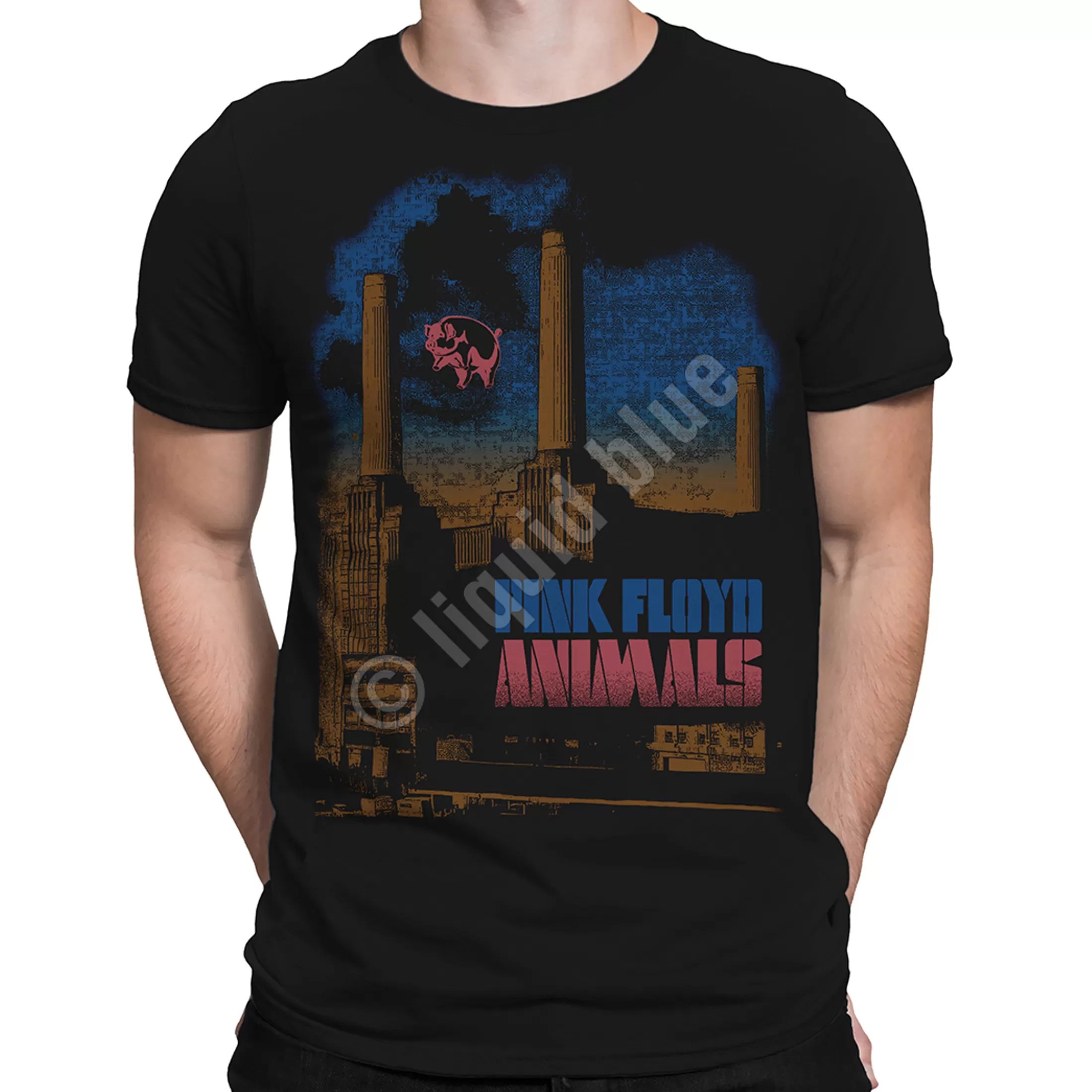 Athletic T-Shirt | Pink Floyd<Liquid Blue Pig Stain Black Athletic T-Shirt