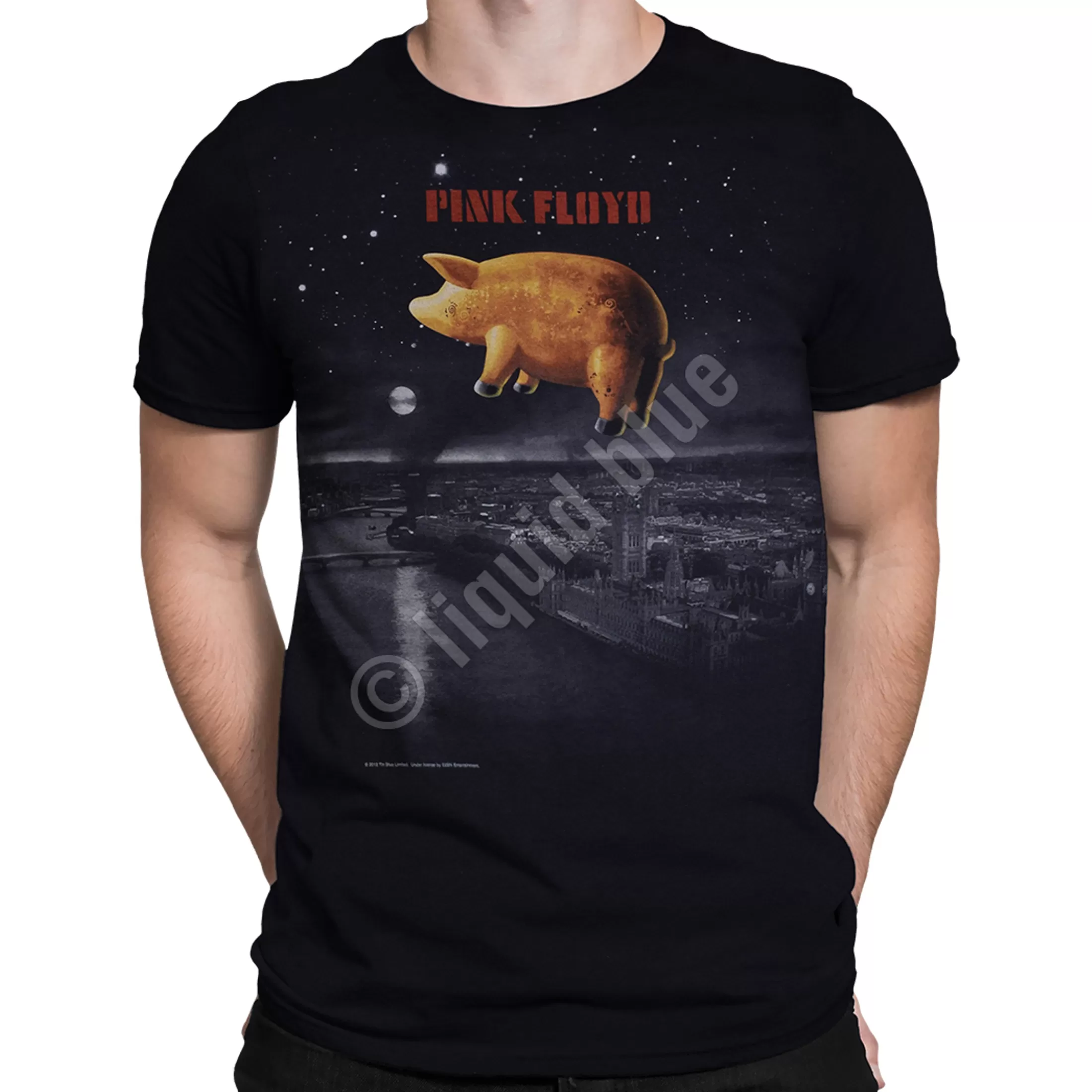 T-Shirt | Pink Floyd<Liquid Blue Pigs Over London Black T-Shirt