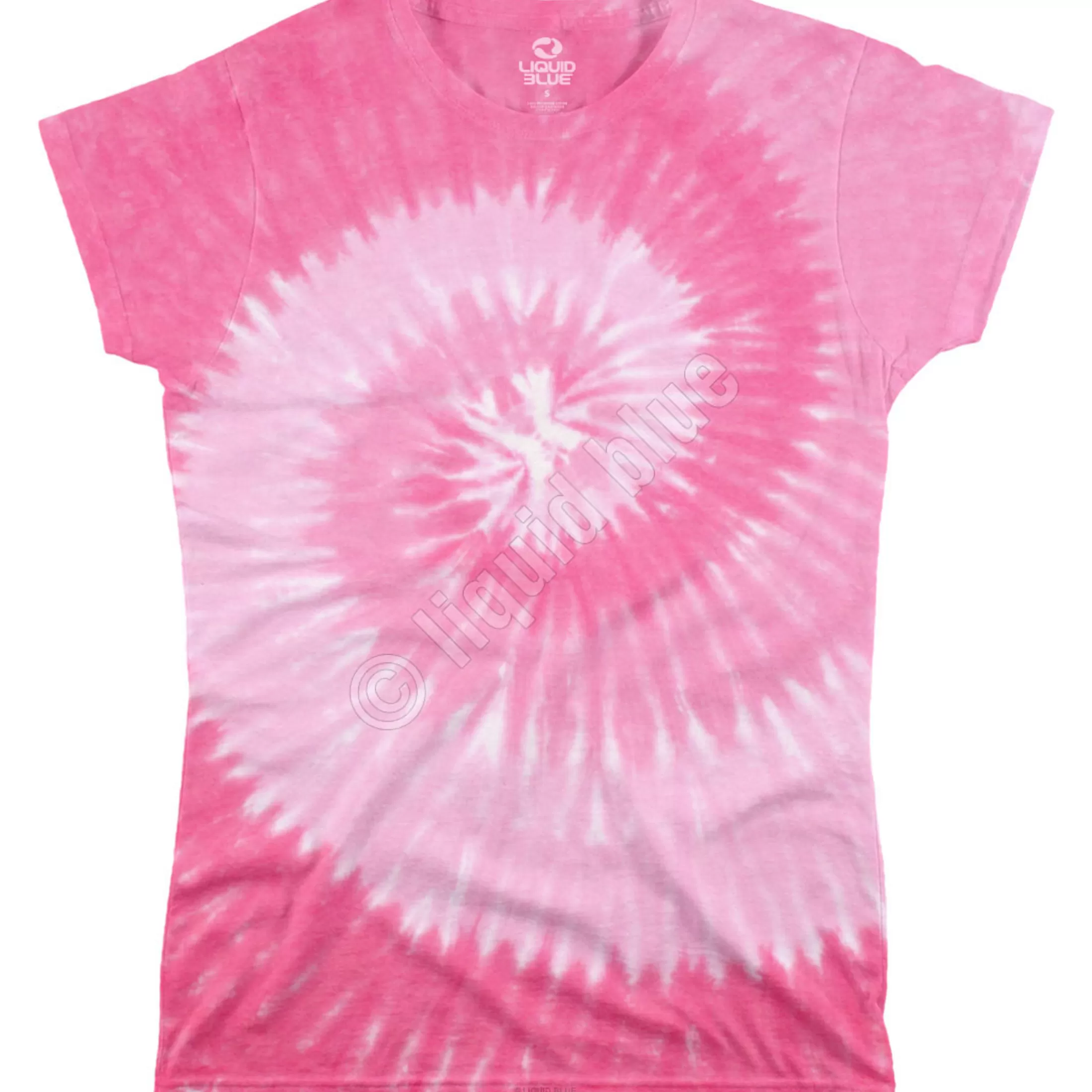 Juniors Unprinted Tie-Dyes | Juniors Long Length<Liquid Blue Pink Spiral Unprinted Juniors Long Length Tie-Dye T-Shirt