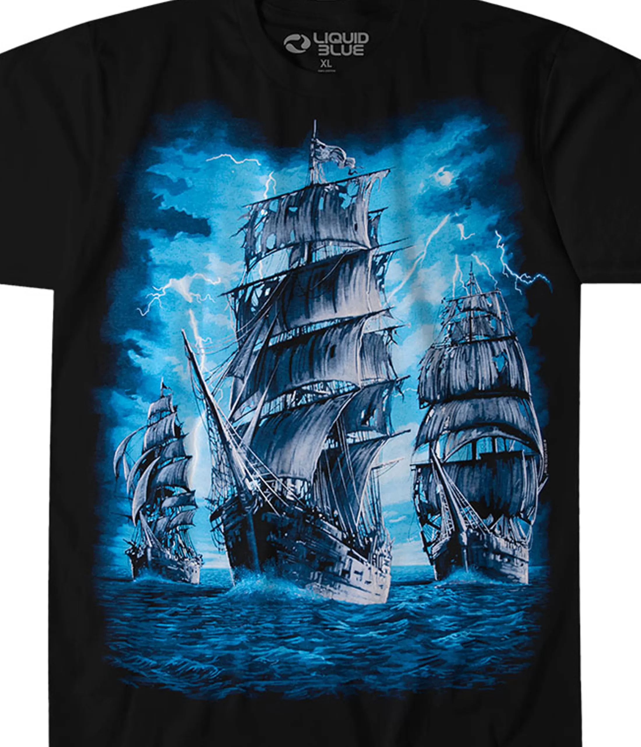 T-Shirt | Dark Fantasy<Liquid Blue Pirate Ship Black T-Shirt