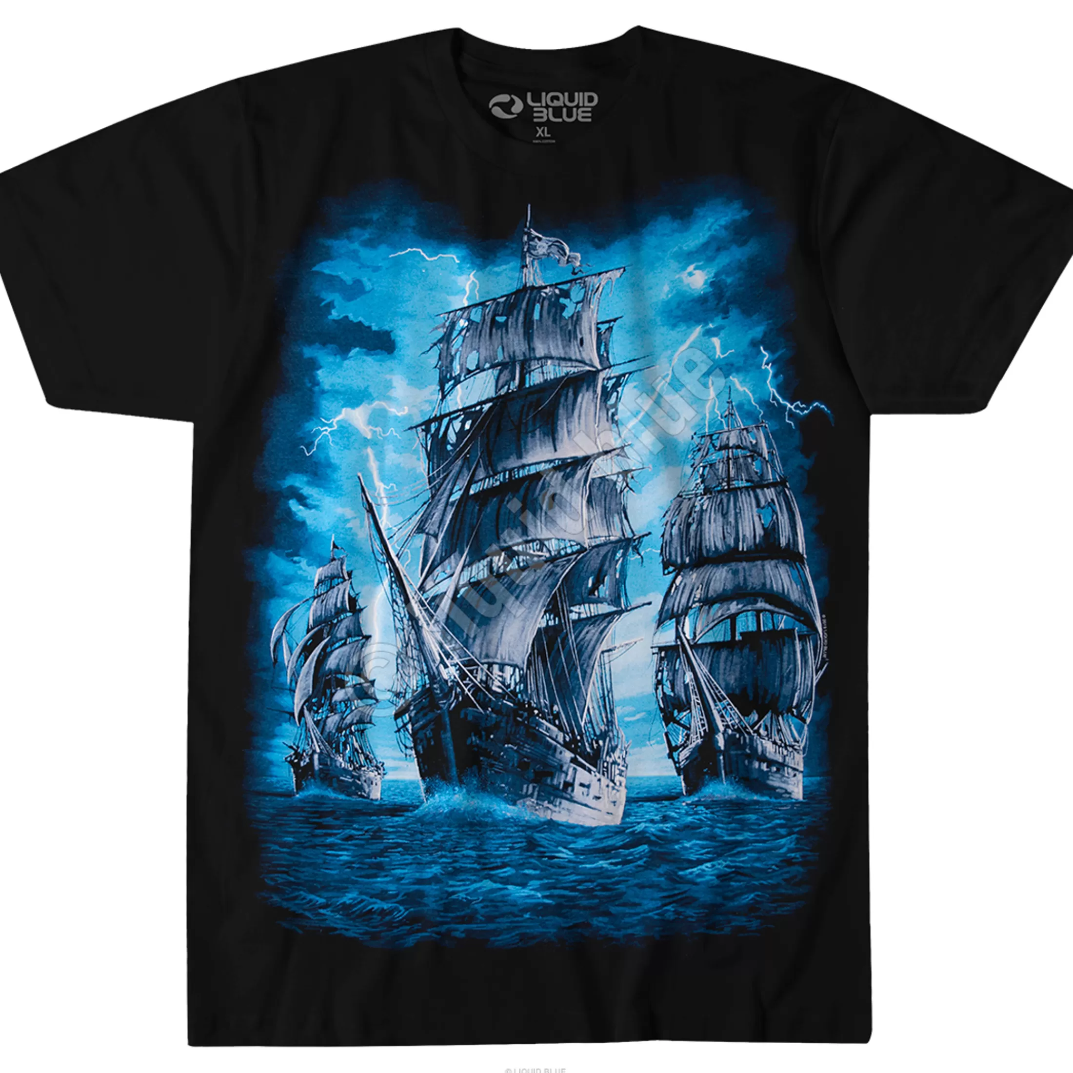 T-Shirt | Dark Fantasy<Liquid Blue Pirate Ship Black T-Shirt