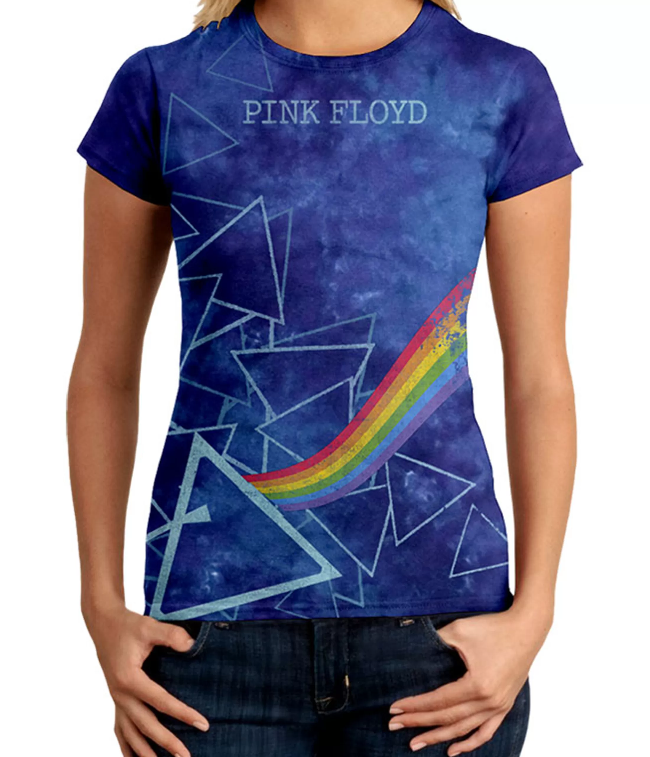 Juniors Long Length | Pink Floyd<Liquid Blue Prisms Tie-Dye Juniors Long Length T-Shirt