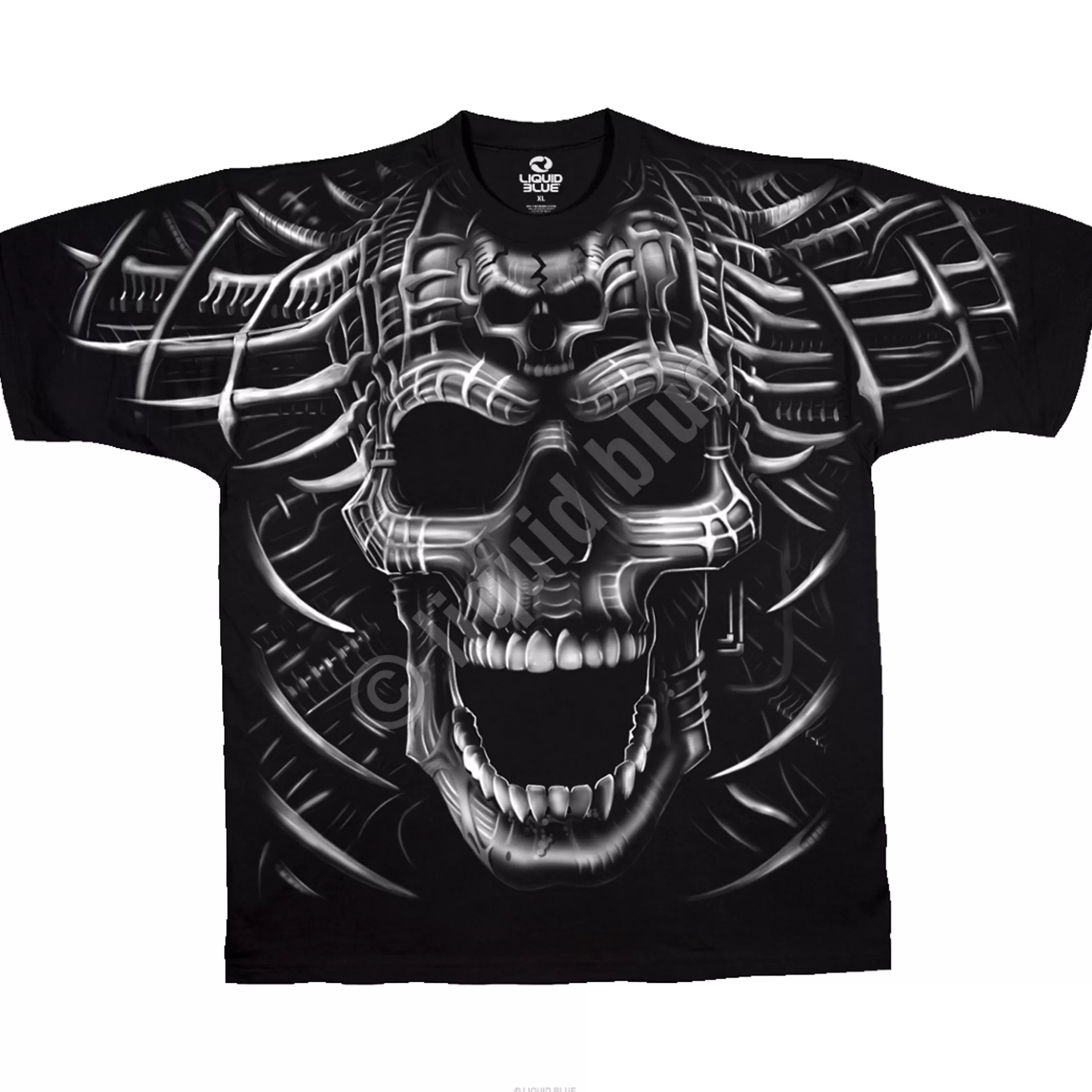 T-Shirt | Halloween<Liquid Blue Psycho Skull Black T-Shirt