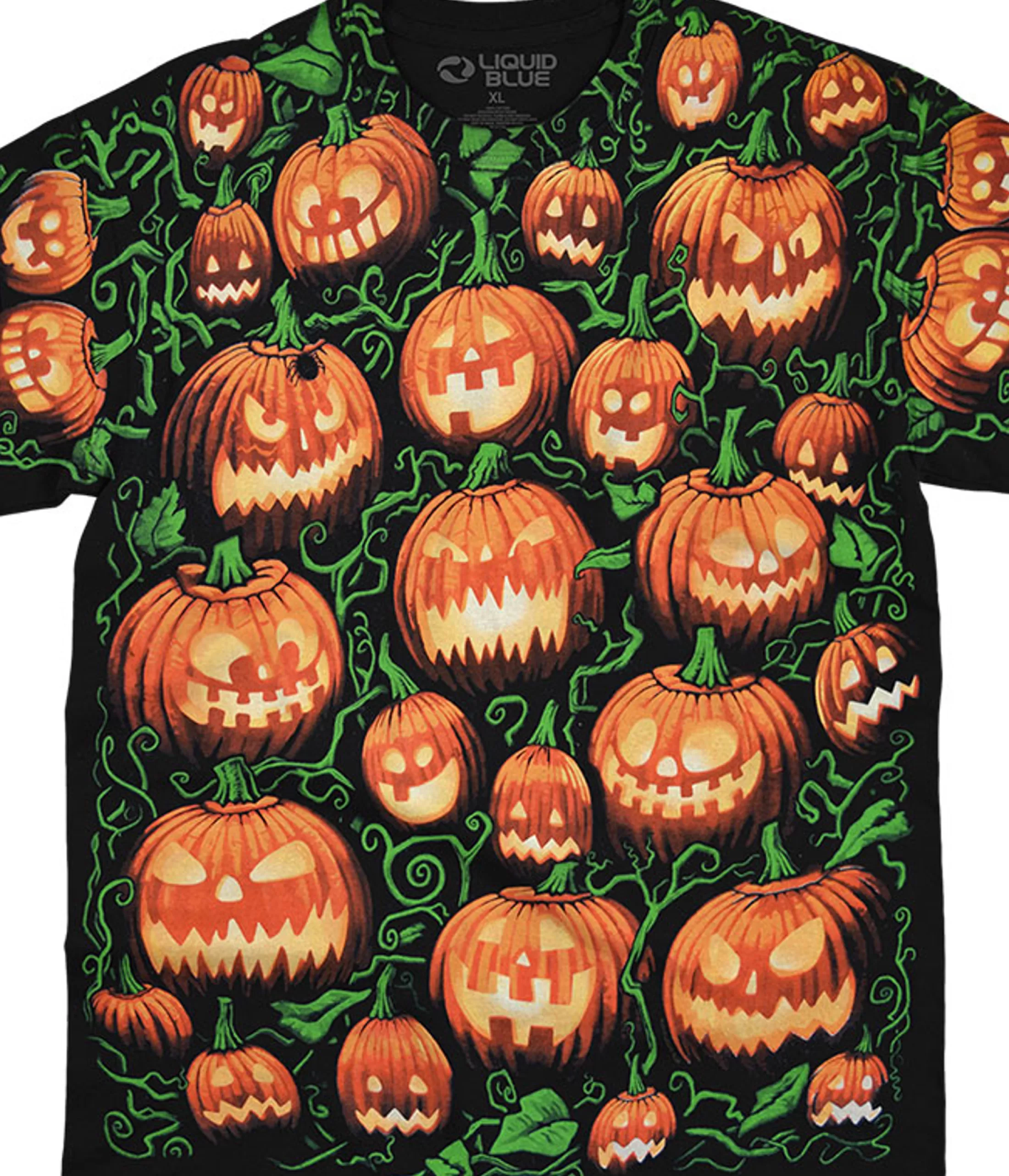 T-Shirt | Halloween<Liquid Blue Pumpkin Pile Black T-Shirt