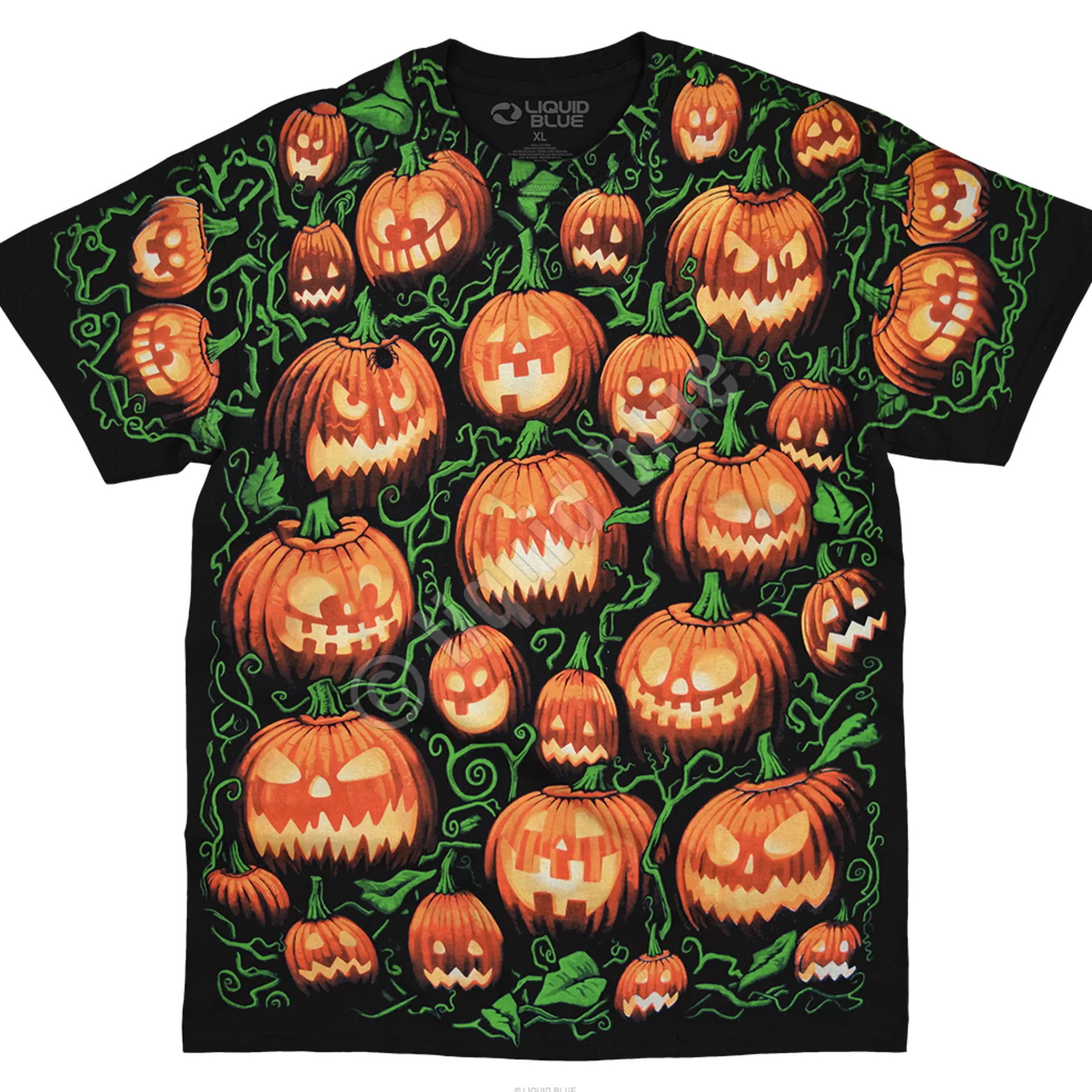 T-Shirt | Halloween<Liquid Blue Pumpkin Pile Black T-Shirt