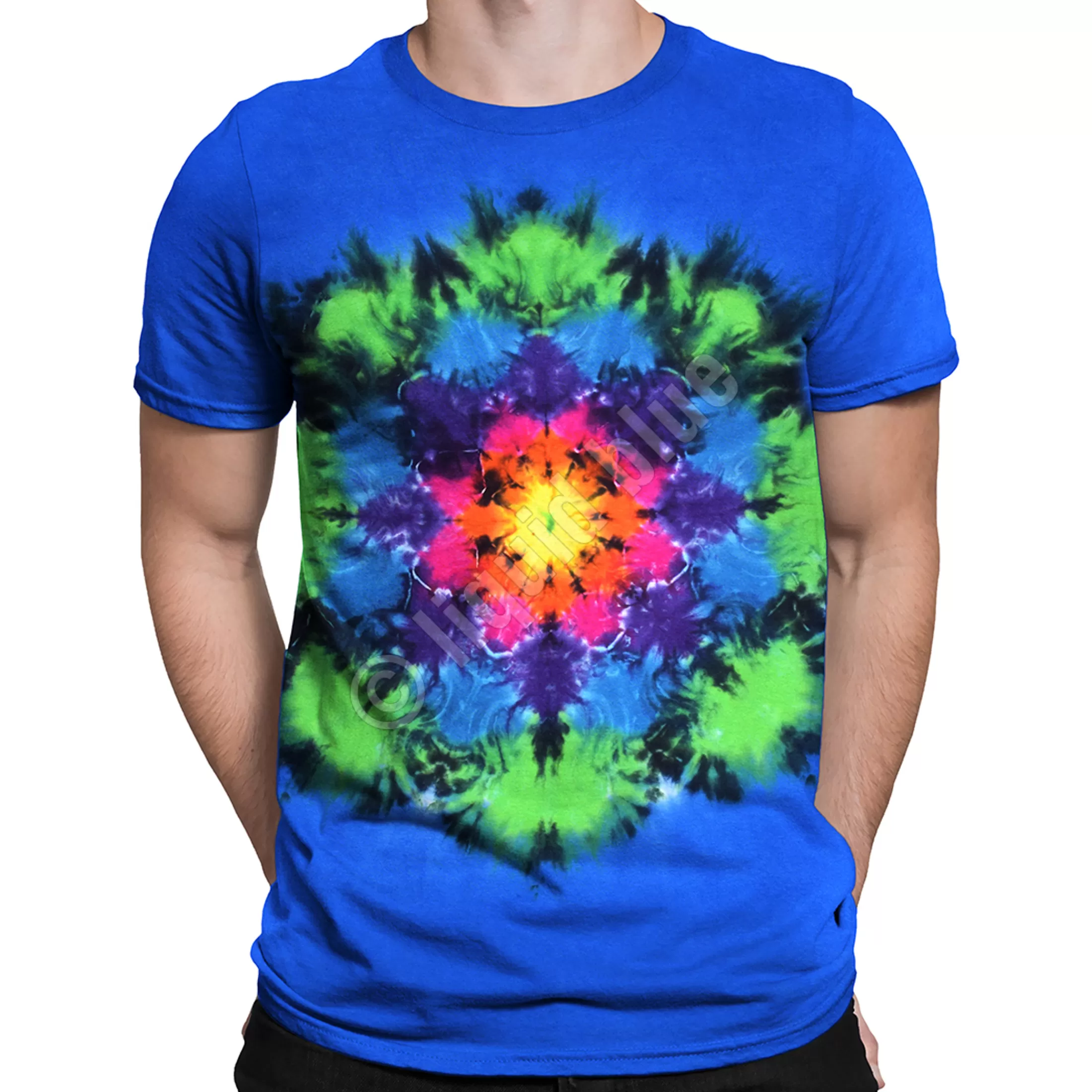 Unprinted Tie-Dyes | Unprinted Tie-Dye<Liquid Blue Rainbow Mandala Unprinted Tie-Dye T-Shirt