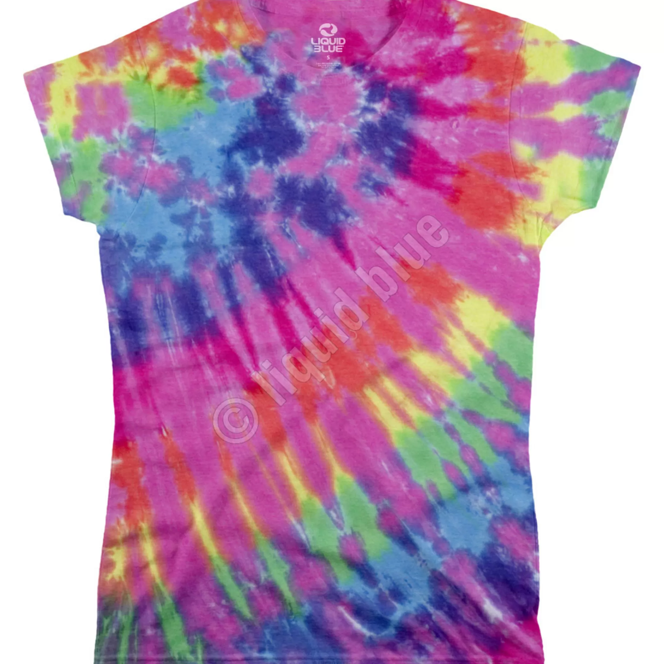 Juniors Unprinted Tie-Dyes | Juniors Long Length<Liquid Blue Rainbow Nebula Unprinted Juniors Long Length Tie-Dye T-Shirt