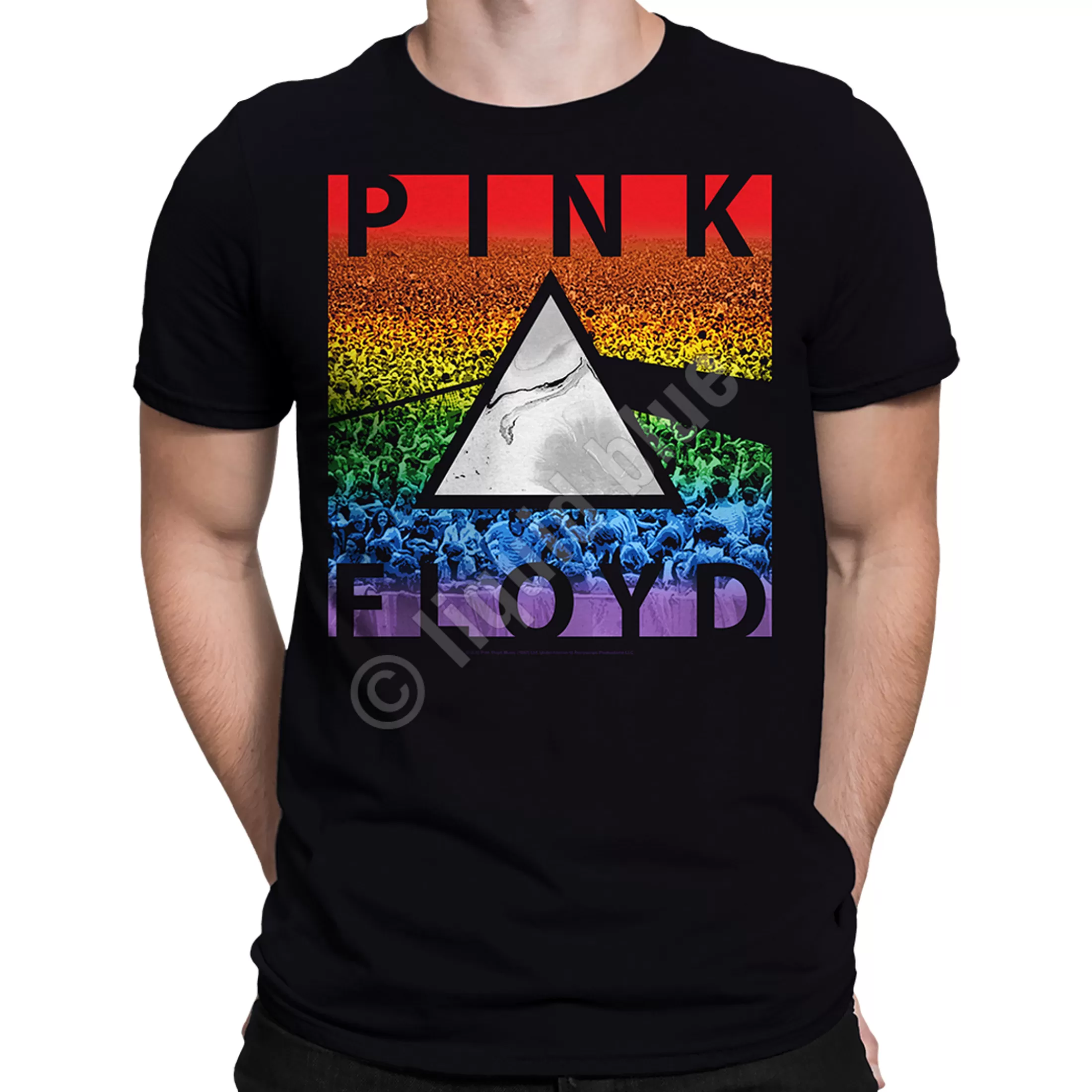 T-Shirt | Pink Floyd<Liquid Blue Rainbow Prism Black T-Shirt