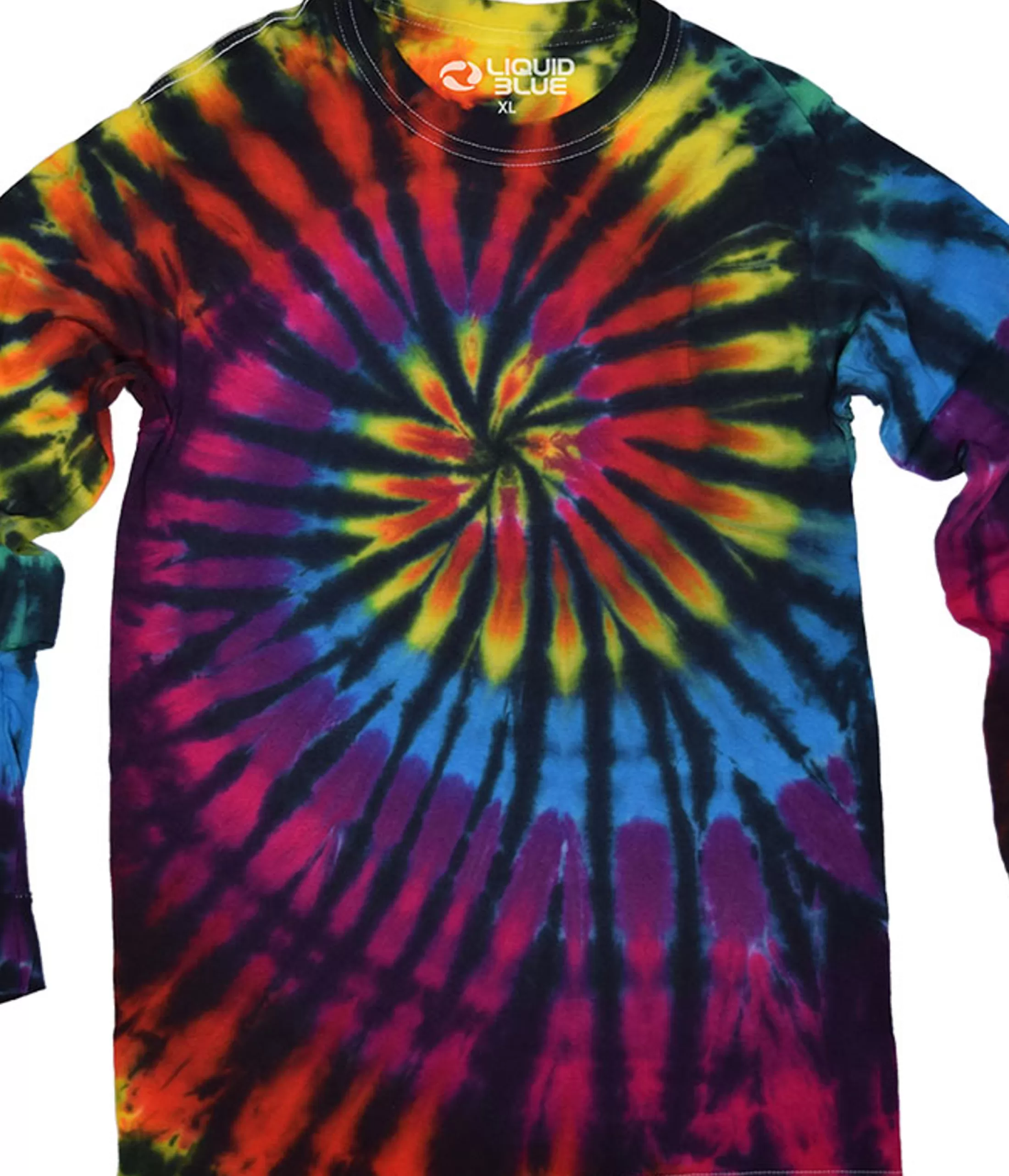 Unprinted Tie-Dyes | Unprinted Tie-Dye<Liquid Blue Rainbow Spiral Streak Unprinted Tie-Dye Long Sleeve T-Shirt