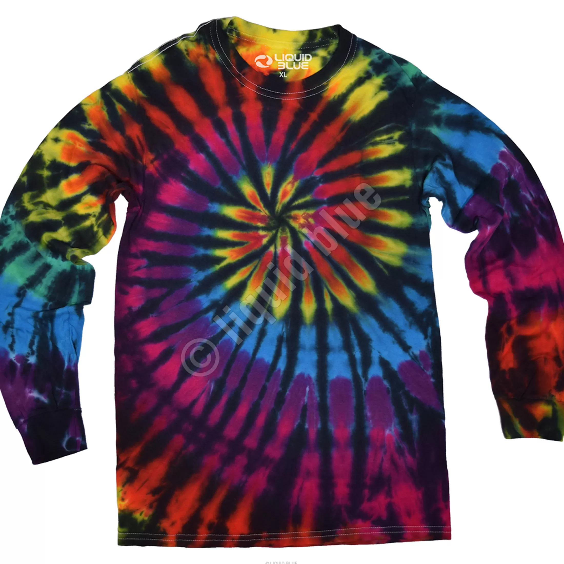 Unprinted Tie-Dyes | Unprinted Tie-Dye<Liquid Blue Rainbow Spiral Streak Unprinted Tie-Dye Long Sleeve T-Shirt