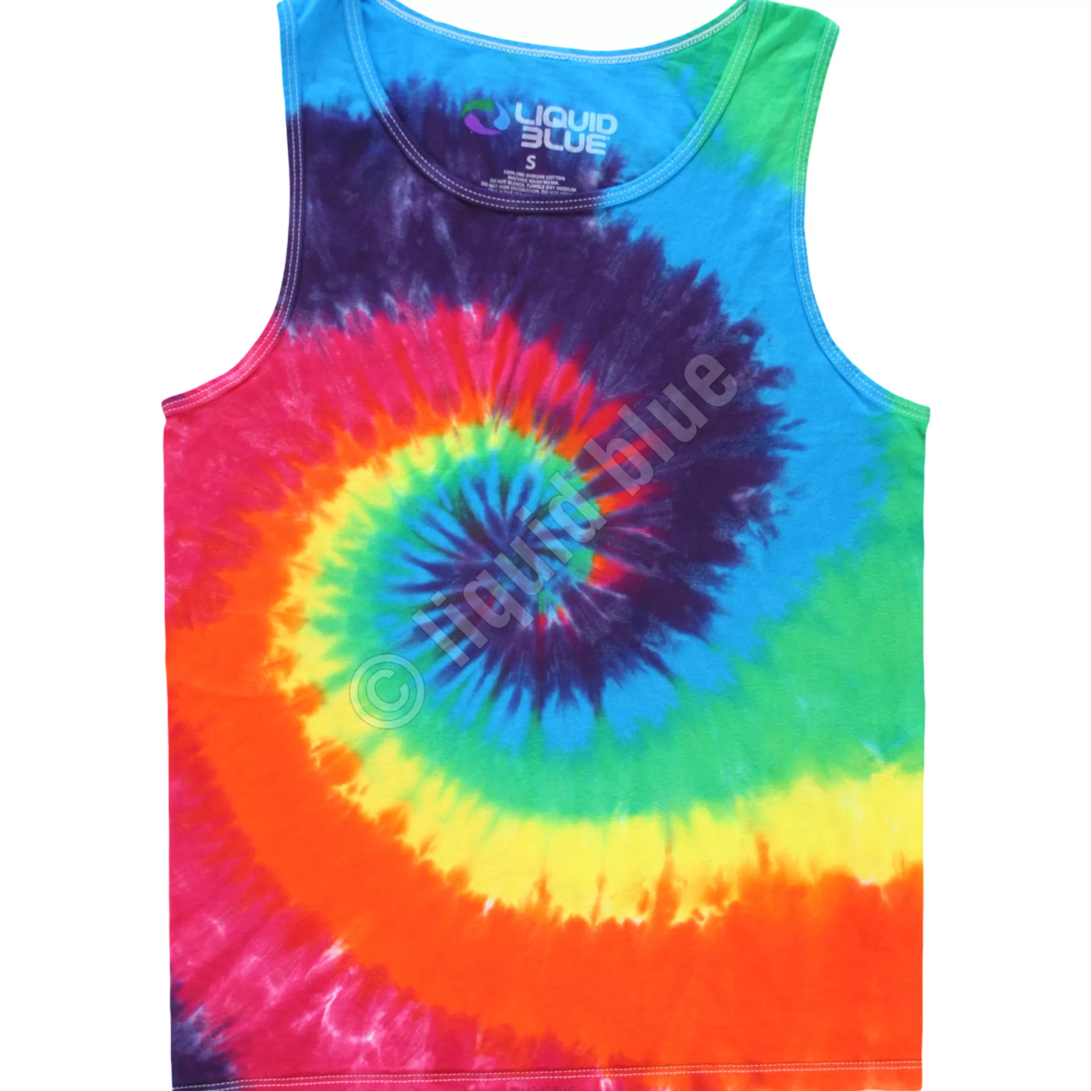 Unprinted Tie-Dyes | Unprinted Tie-Dye<Liquid Blue Rainbow Spiral Unprinted Tie-Dye Tank Top T-Shirt