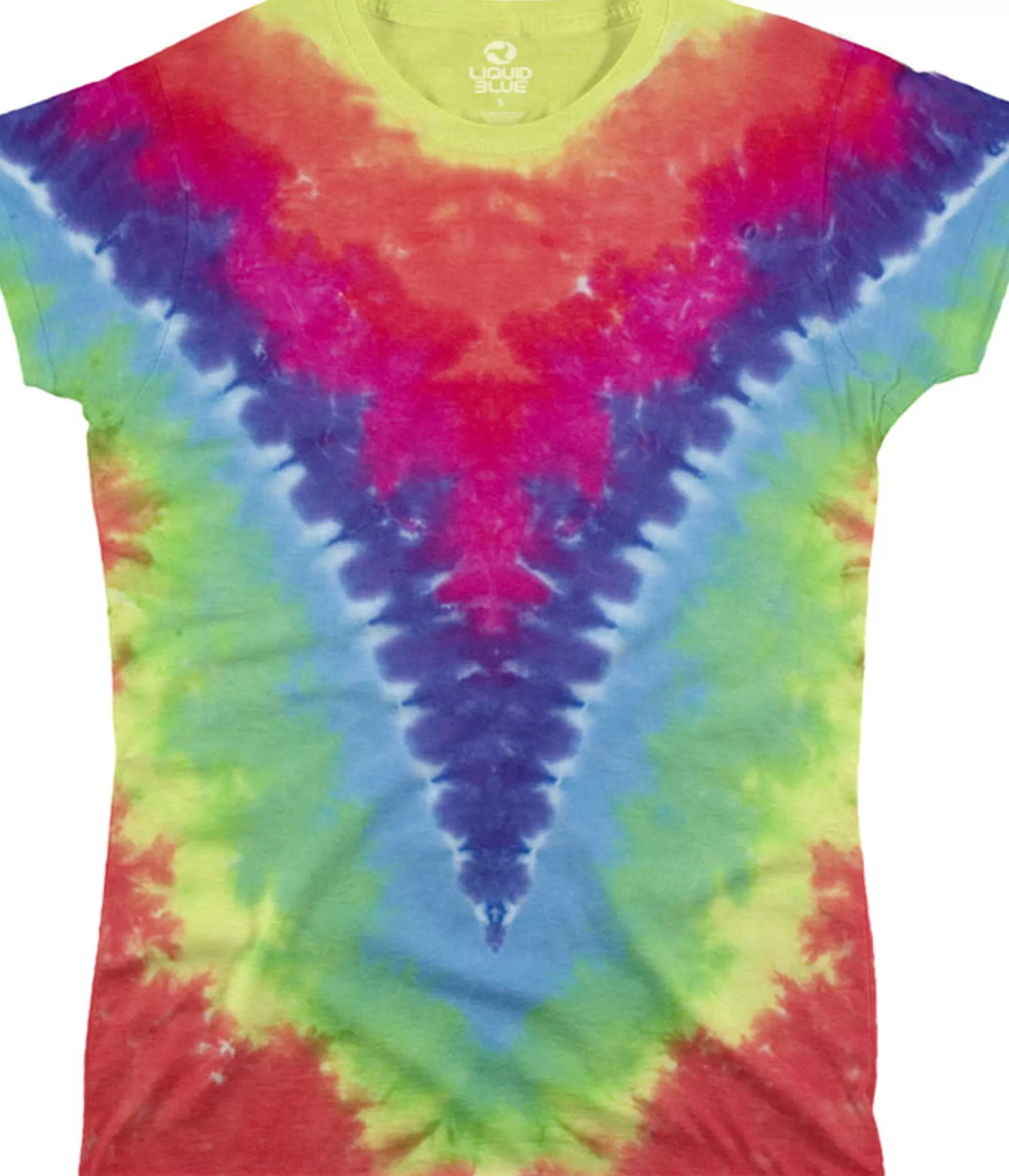 Juniors Unprinted Tie-Dyes | Juniors Long Length<Liquid Blue Rainbow V Unprinted Juniors Long Length Tie-Dye T-Shirt