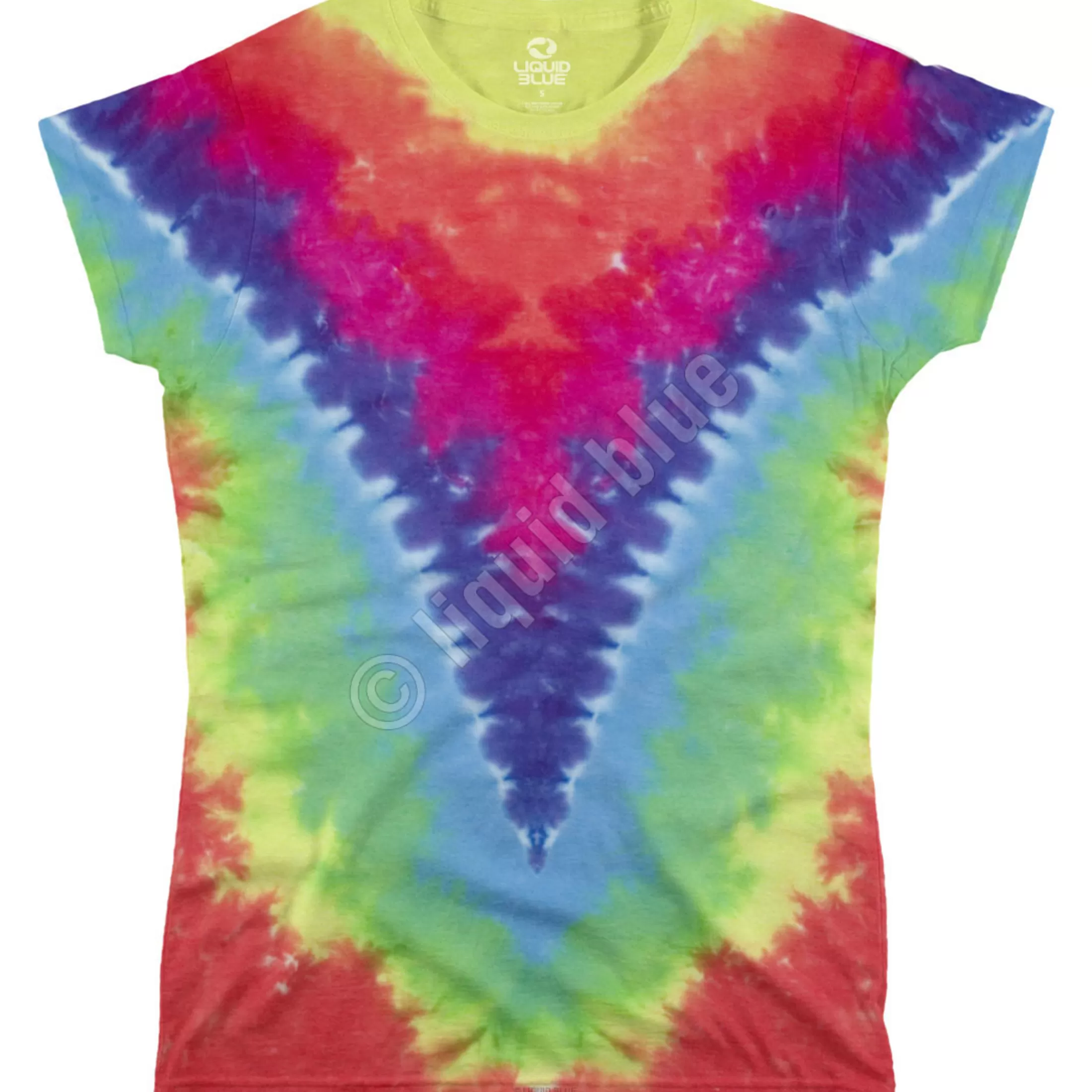 Juniors Unprinted Tie-Dyes | Juniors Long Length<Liquid Blue Rainbow V Unprinted Juniors Long Length Tie-Dye T-Shirt