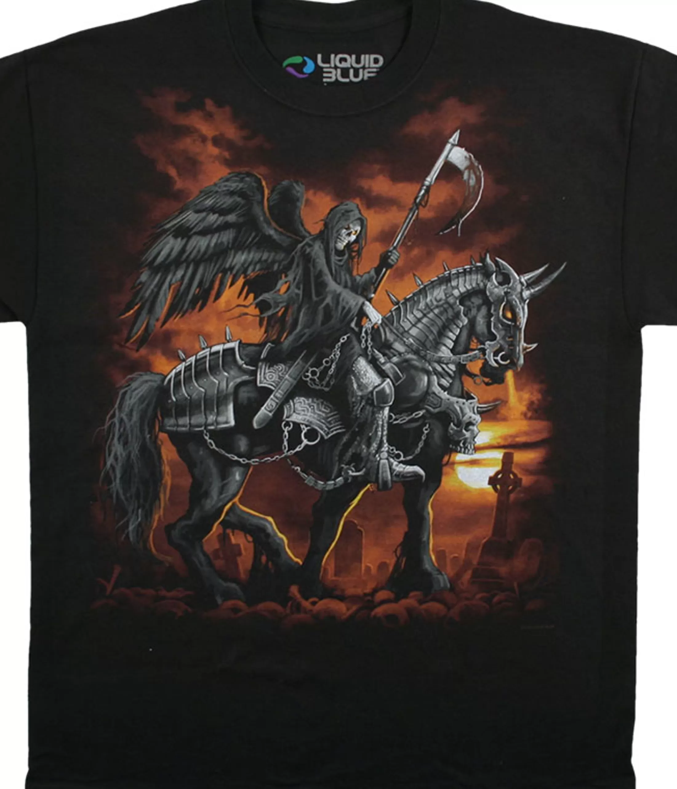 T-Shirt | Halloween<Liquid Blue Reaper Horse Black T-Shirt