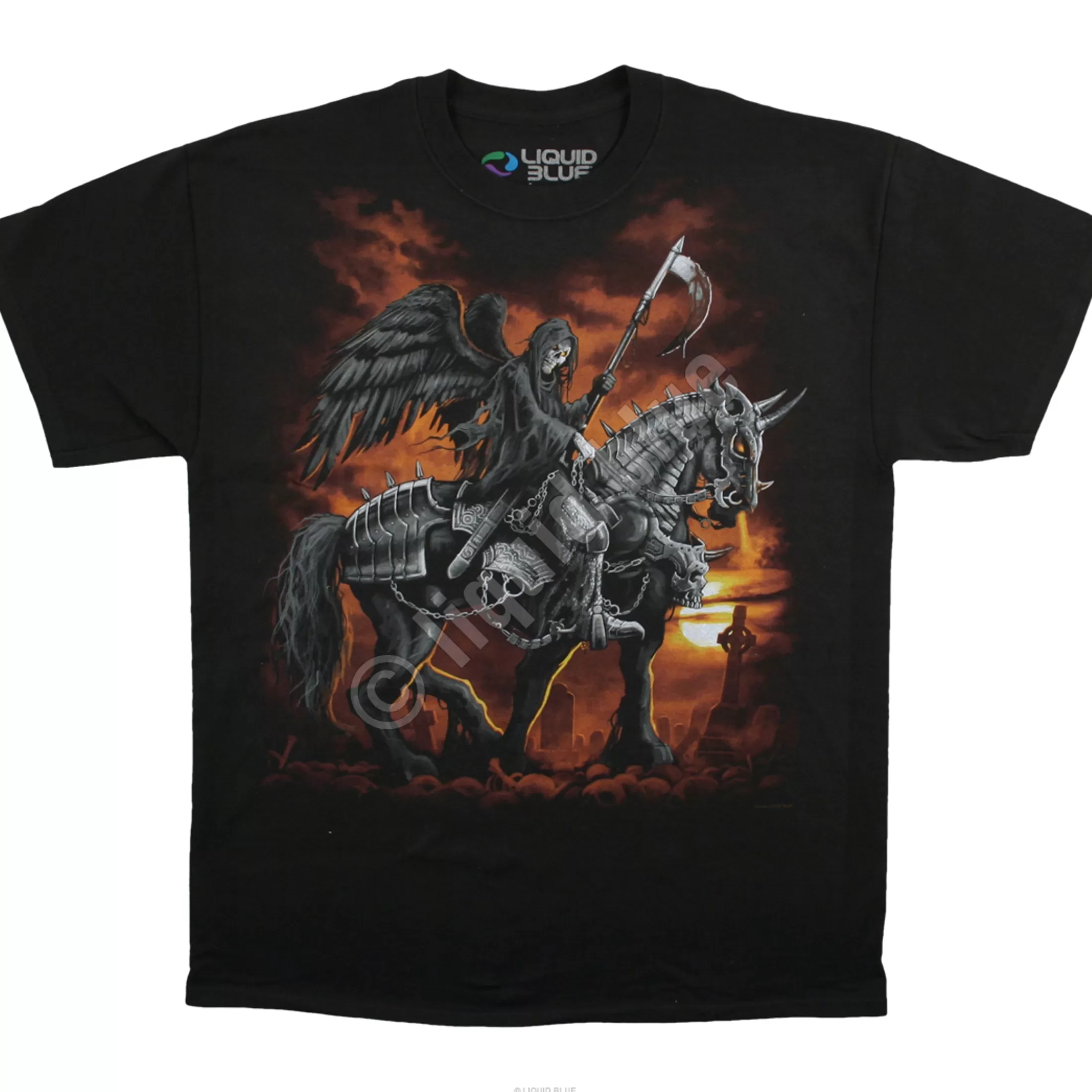 T-Shirt | Halloween<Liquid Blue Reaper Horse Black T-Shirt