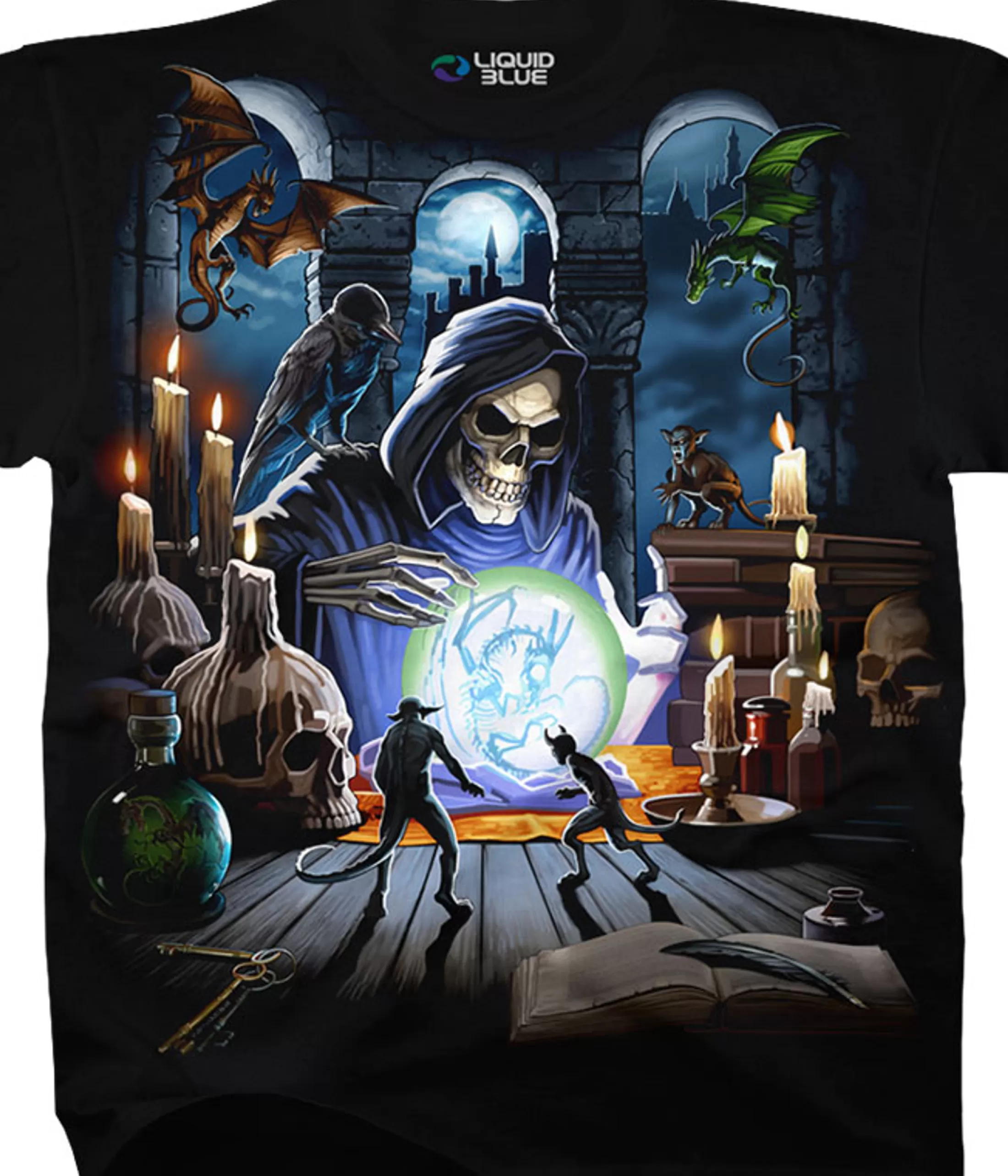 T-Shirt | Halloween<Liquid Blue Reaper Spell Black T-Shirt