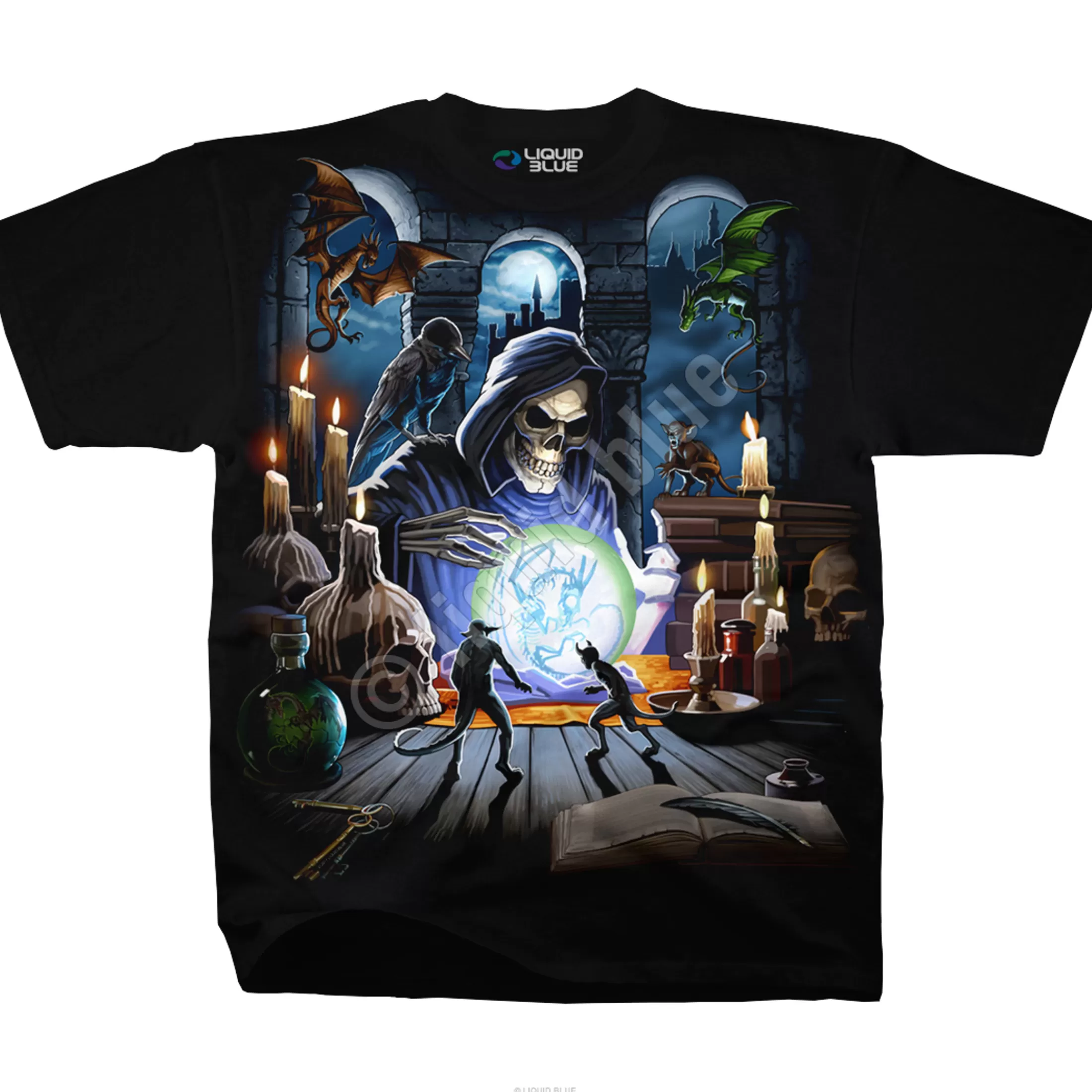 T-Shirt | Halloween<Liquid Blue Reaper Spell Black T-Shirt